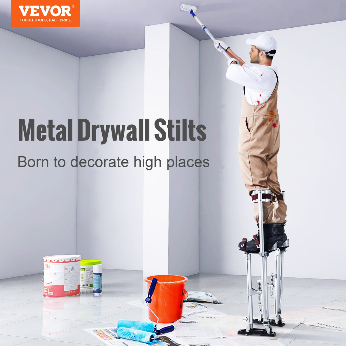 Drywall Stilts, 24''-40'' Adjustable Aluminum Tool Stilts with Protective Knee Pads, Durable and Non-Slip Work Stilts for Sheetrock Painting, Walking, Taping, Silver