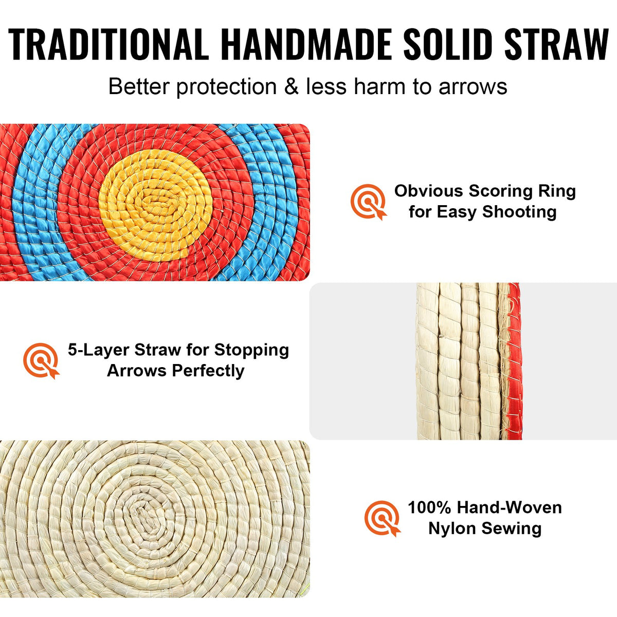 Archery Target, 5 Layers 20" Arrow Target, Traditional Solid Straw Round Archery Target Shooting Bow, Hand-Made Arrows Target, Coloured Rope Target for Backyard Outdoor Hunting Shooting Practice