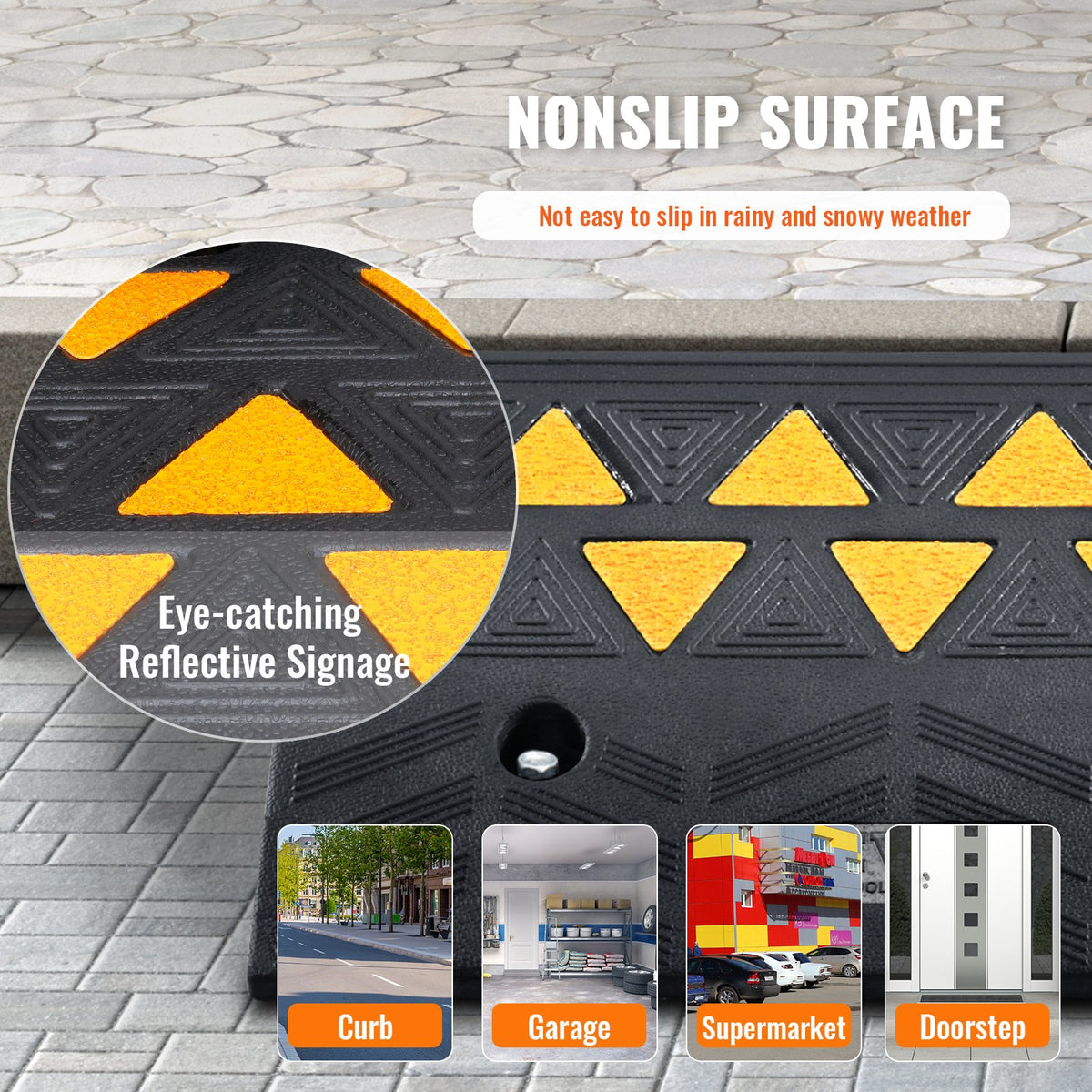 Rubber Curb Ramp 10.8 cm Rise Height Sidewalk Curb Ramp, 30 cm Width 50 cm Length Driveway Ramp for Curb, 15T Heavy Duty Rubber Ramp for Forklifts, Trucks, Buses, Cars, Wheelchairs, Bikes