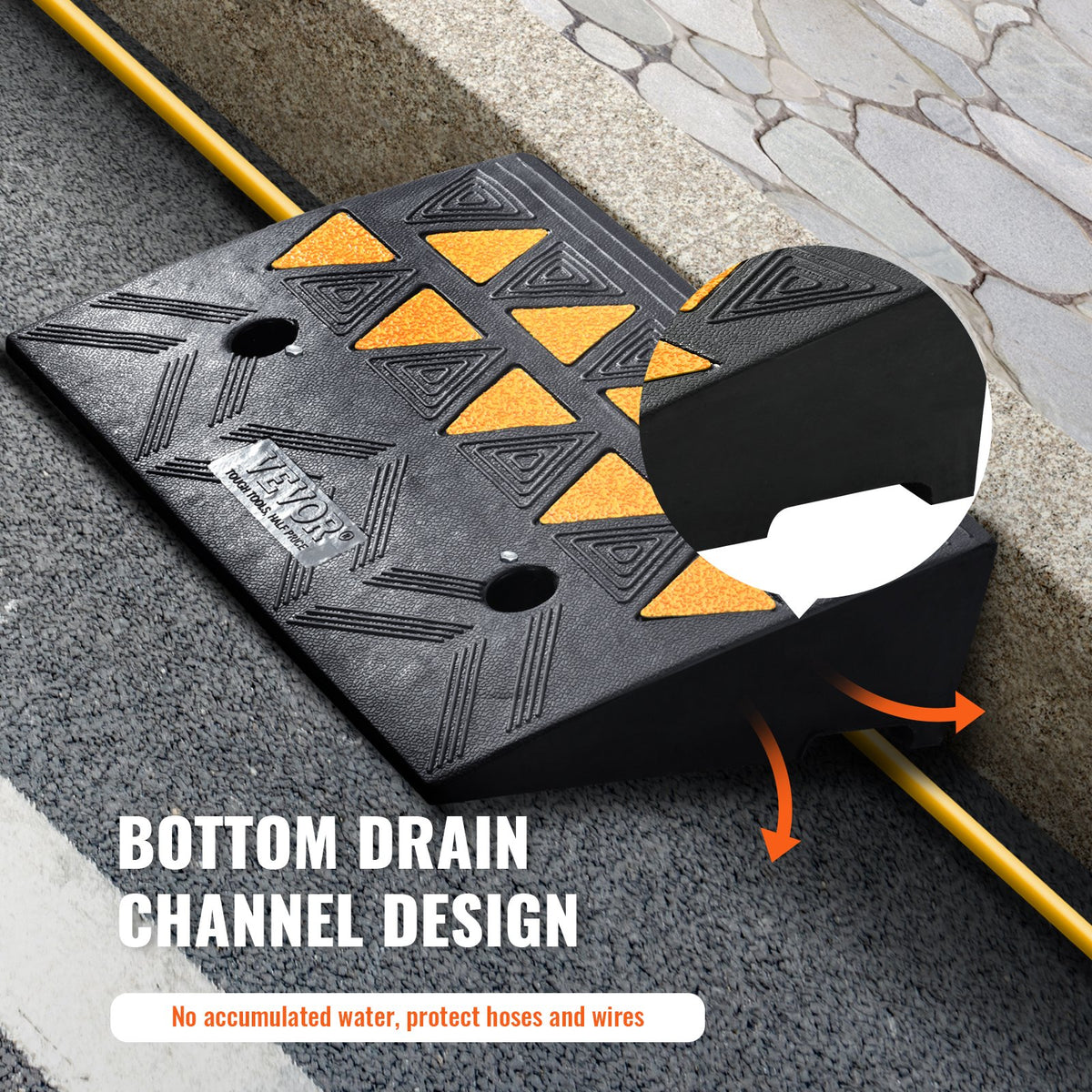 Rubber Curb Ramp 10.8 cm Rise Height Sidewalk Curb Ramp, 30 cm Width 50 cm Length Driveway Ramp for Curb, 15T Heavy Duty Rubber Ramp for Forklifts, Trucks, Buses, Cars, Wheelchairs, Bikes