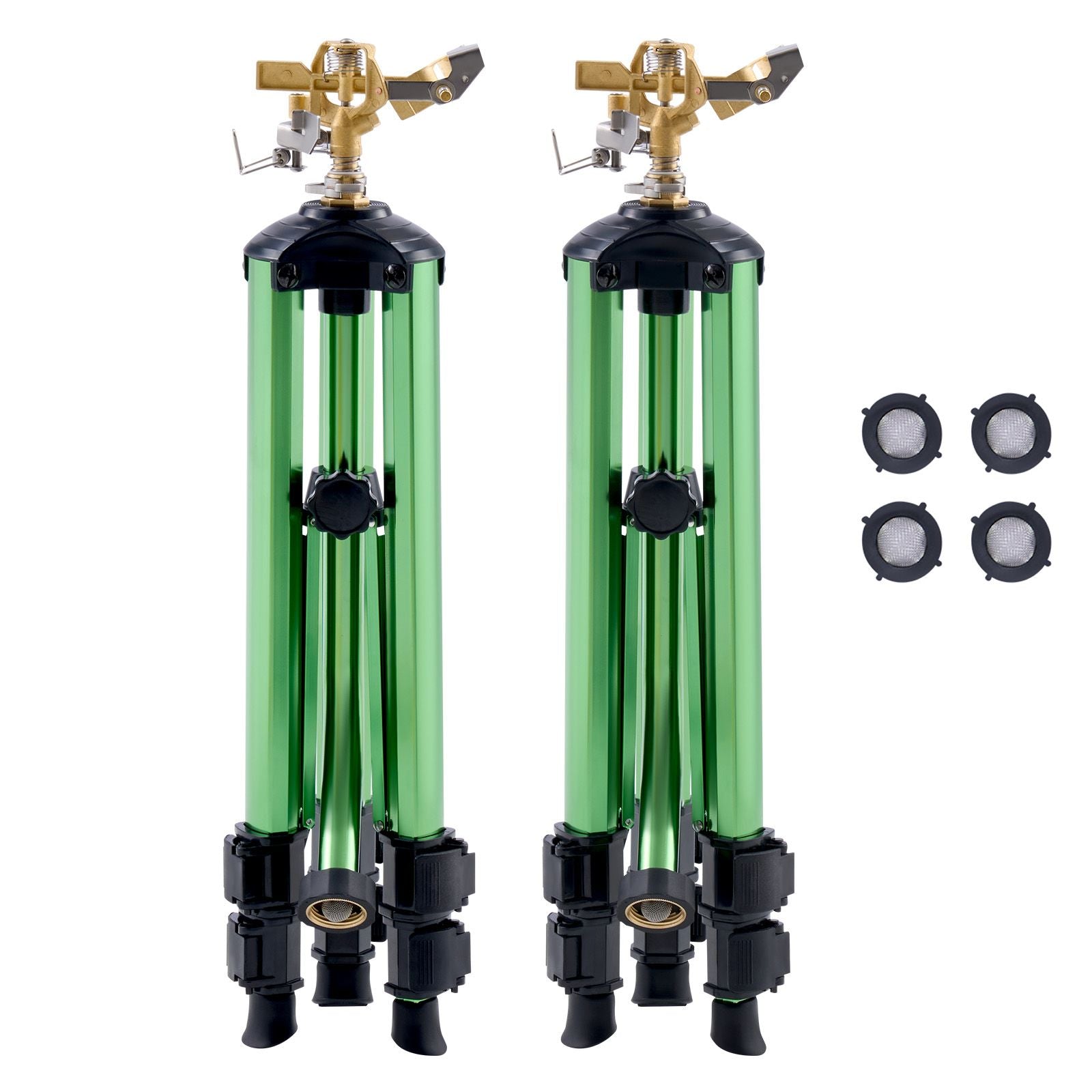 Impact Sprinkler on Tripod Base, 2 Packs, Heavy Duty Tripod Sprinklers with Brass Head & G3/4" Connector, 360 Degree Large Area Irrigation Sprinkler, Adjustable Heights Sprinkler for Yard