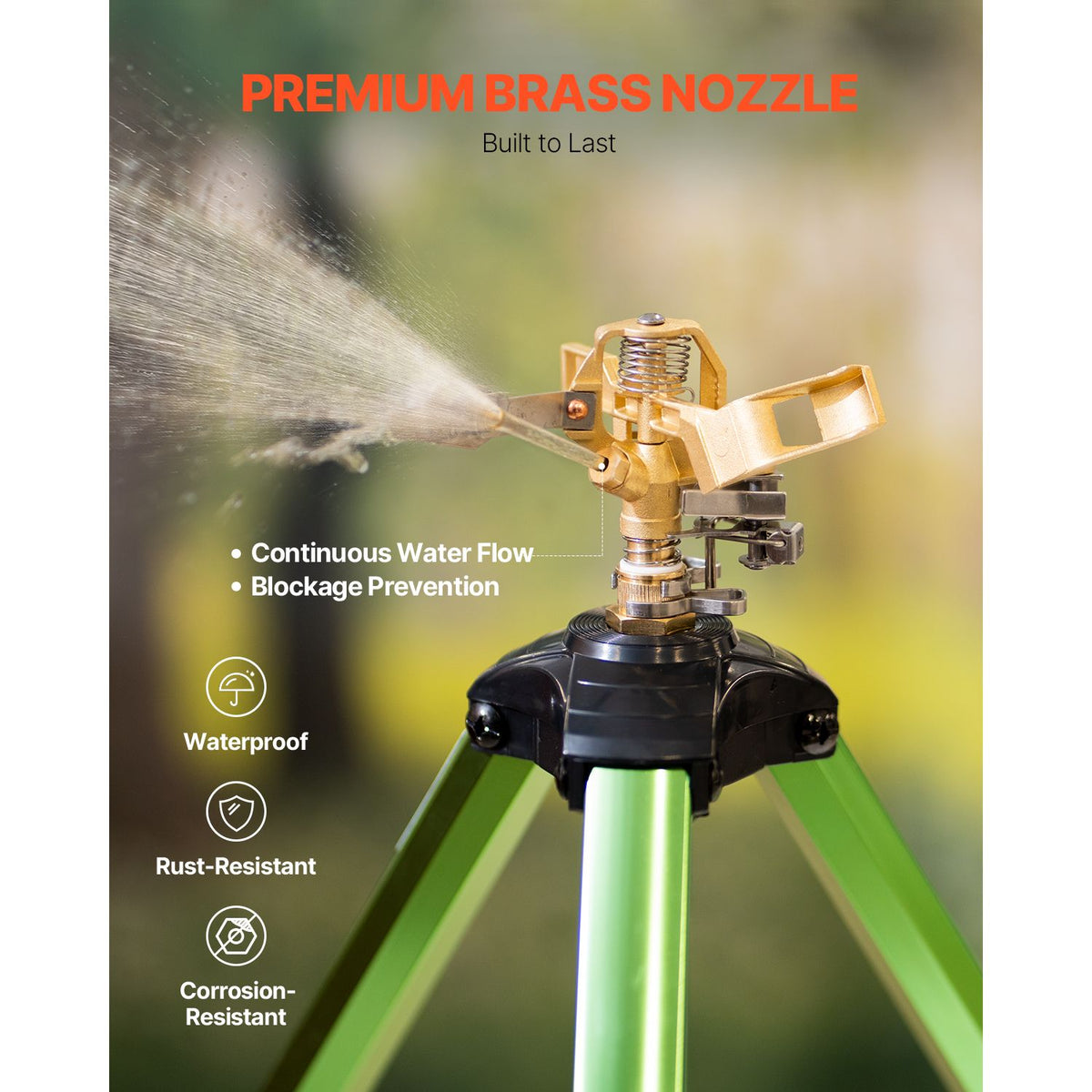 Impact Sprinkler on Tripod Base, 2 Packs, Heavy Duty Tripod Sprinklers with Brass Head & G3/4" Connector, 360 Degree Large Area Irrigation Sprinkler, Adjustable Heights Sprinkler for Yard
