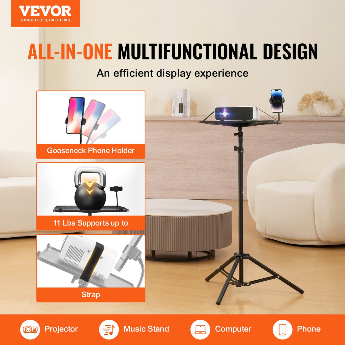 Projector Stand Laptop Stand Tripod Adjustable Height from 26.97 to 63 in