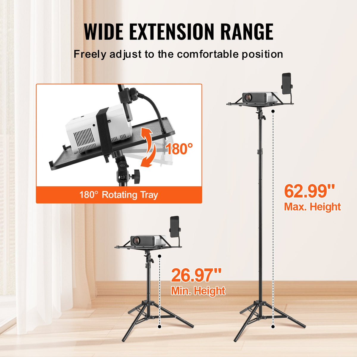 Projector Stand Laptop Stand Tripod Adjustable Height from 26.97 to 63 in