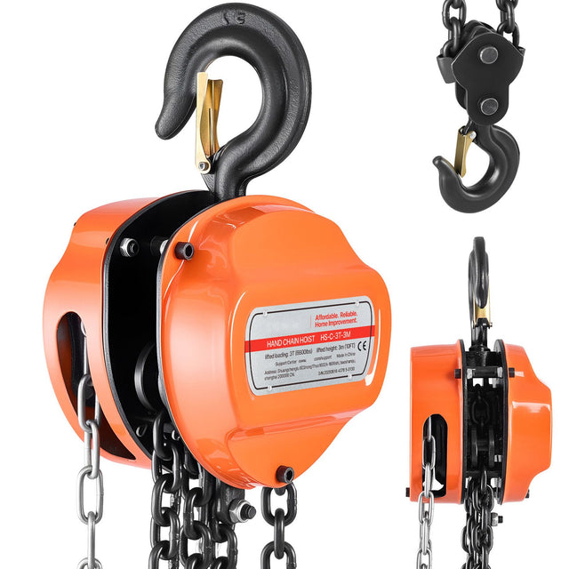 Hand Chain Hoist, 3 G80 3 m Hoist Garage Warehouse Automotive Machinery, Orange