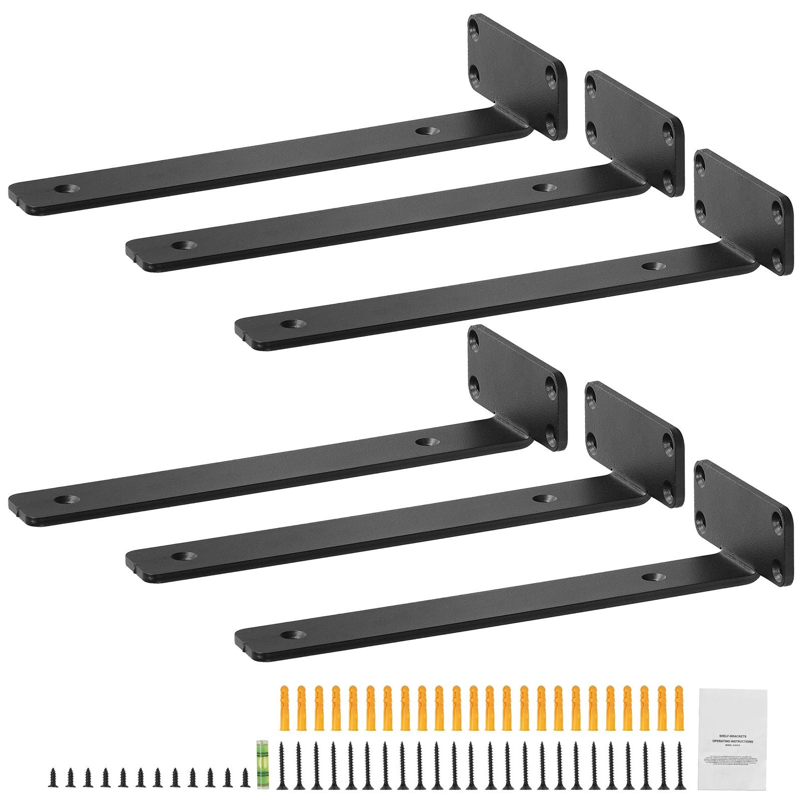 Shelf Bracket, 26.1cmL x 10cmW x 4.5cmH, 6 Pcs Heavy Duty Floating Shelf Brackets, Brackets for Shelves, 5mm Thick Matte Black L Shelf Bracket,Steel Shelving Brackets with 72.6 kg Load Capacity