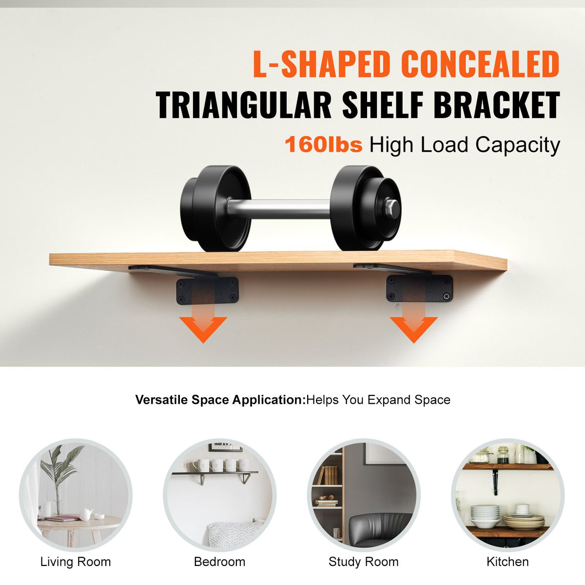 Shelf Bracket, 26.1cmL x 10cmW x 4.5cmH, 6 Pcs Heavy Duty Floating Shelf Brackets, Brackets for Shelves, 5mm Thick Matte Black L Shelf Bracket,Steel Shelving Brackets with 72.6 kg Load Capacity