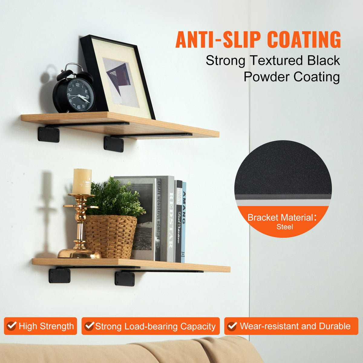 Shelf Bracket, 26.1cmL x 10cmW x 4.5cmH, 6 Pcs Heavy Duty Floating Shelf Brackets, Brackets for Shelves, 5mm Thick Matte Black L Shelf Bracket,Steel Shelving Brackets with 72.6 kg Load Capacity