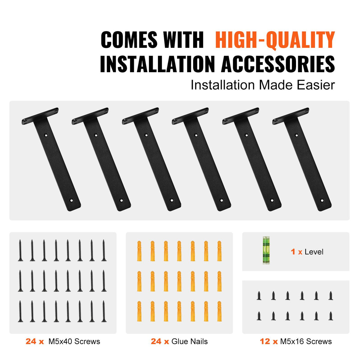 Shelf Bracket, 26.1cmL x 10cmW x 4.5cmH, 6 Pcs Heavy Duty Floating Shelf Brackets, Brackets for Shelves, 5mm Thick Matte Black L Shelf Bracket,Steel Shelving Brackets with 72.6 kg Load Capacity