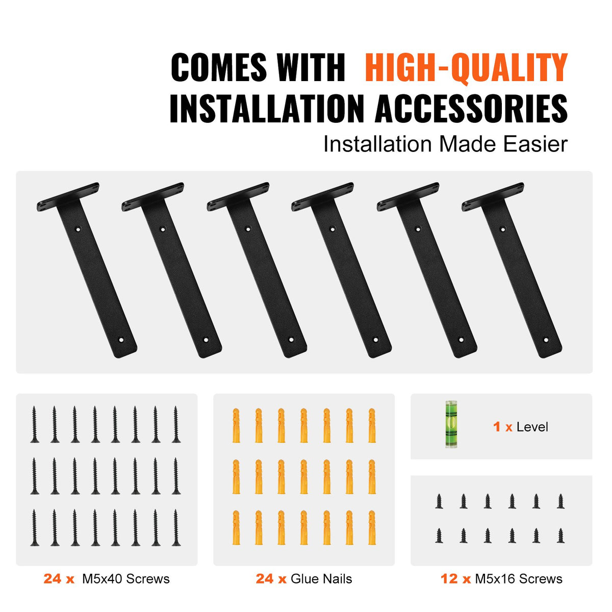 Shelf Bracket, 31cmL x 10cmW x 4.5cmH 6 Pcs, Heavy Duty Floating Shelf Brackets, Brackets for Shelves, 5mm Thick Matte Black L Shelf Bracket,Steel Shelving Brackets with 72.6 kg Load Capacity