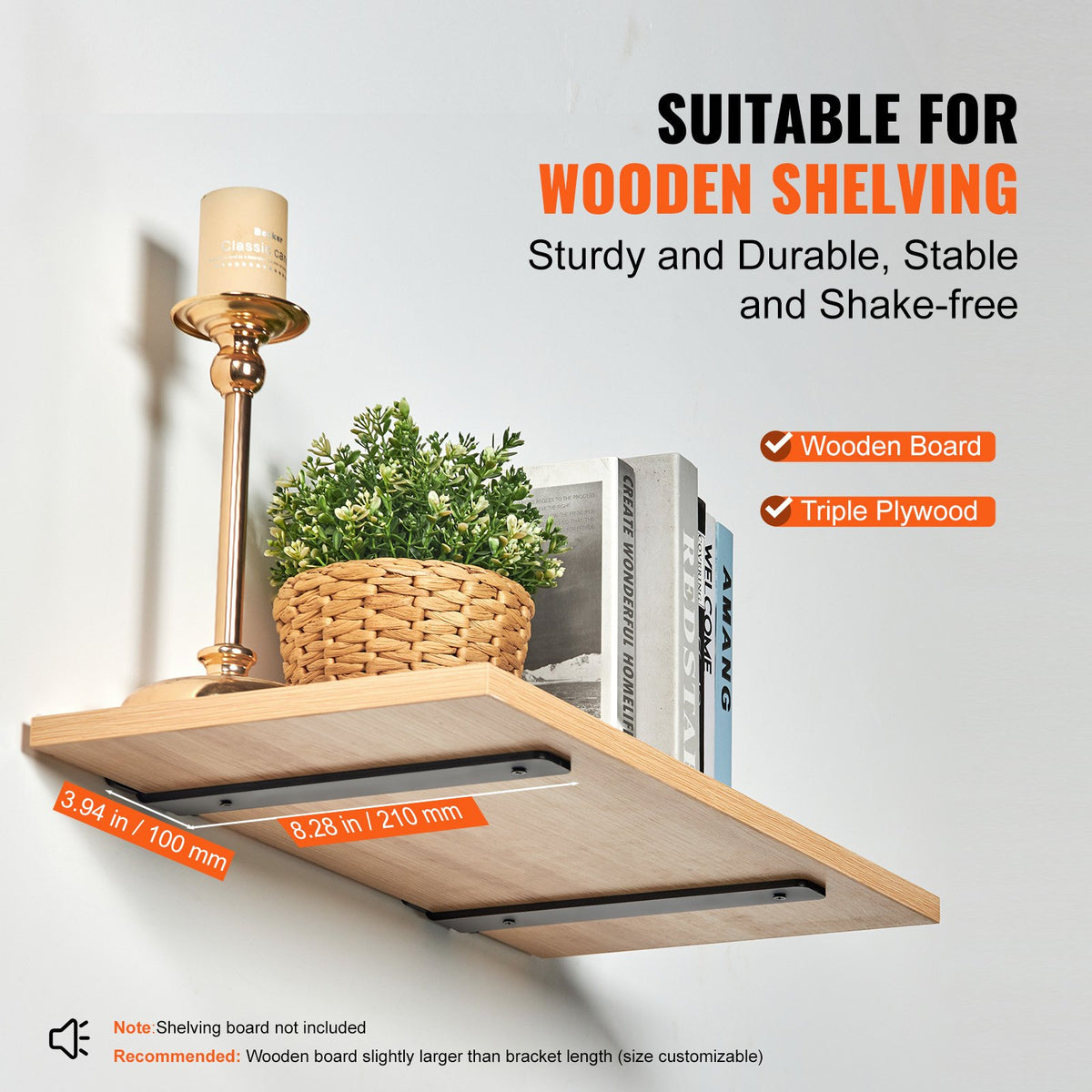 Shelf Bracket, 21cmL x 10cmW x 4.5cmH 6 Pcs, Heavy Duty Floating Shelf Brackets, Brackets for Shelves, 5mm Thick Matte Black L Shelf Bracket,Steel Shelving Brackets with 72.6 kg Load Capacity