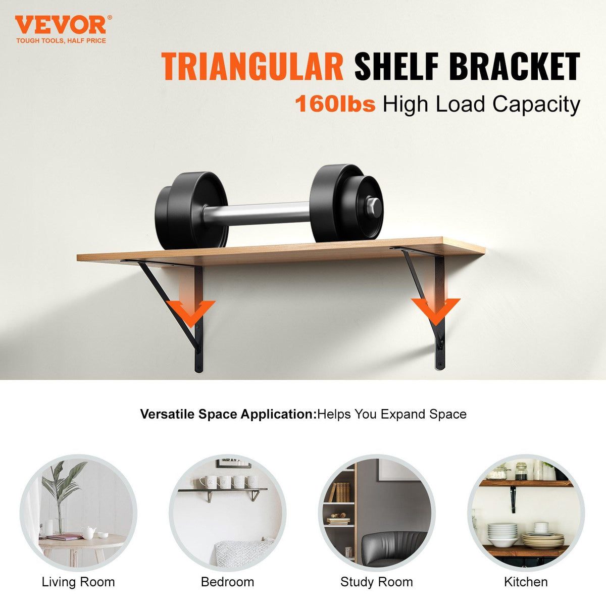 Shelf Bracket, 46 x 30.5 cm 12 Pcs, Heavy Duty Floating Shelf Brackets, Brackets for Shelves, 3mm Thick Matte Black Triangle Shelf Bracket,Steel Shelving Brackets with 72.6 kg Load Capacity