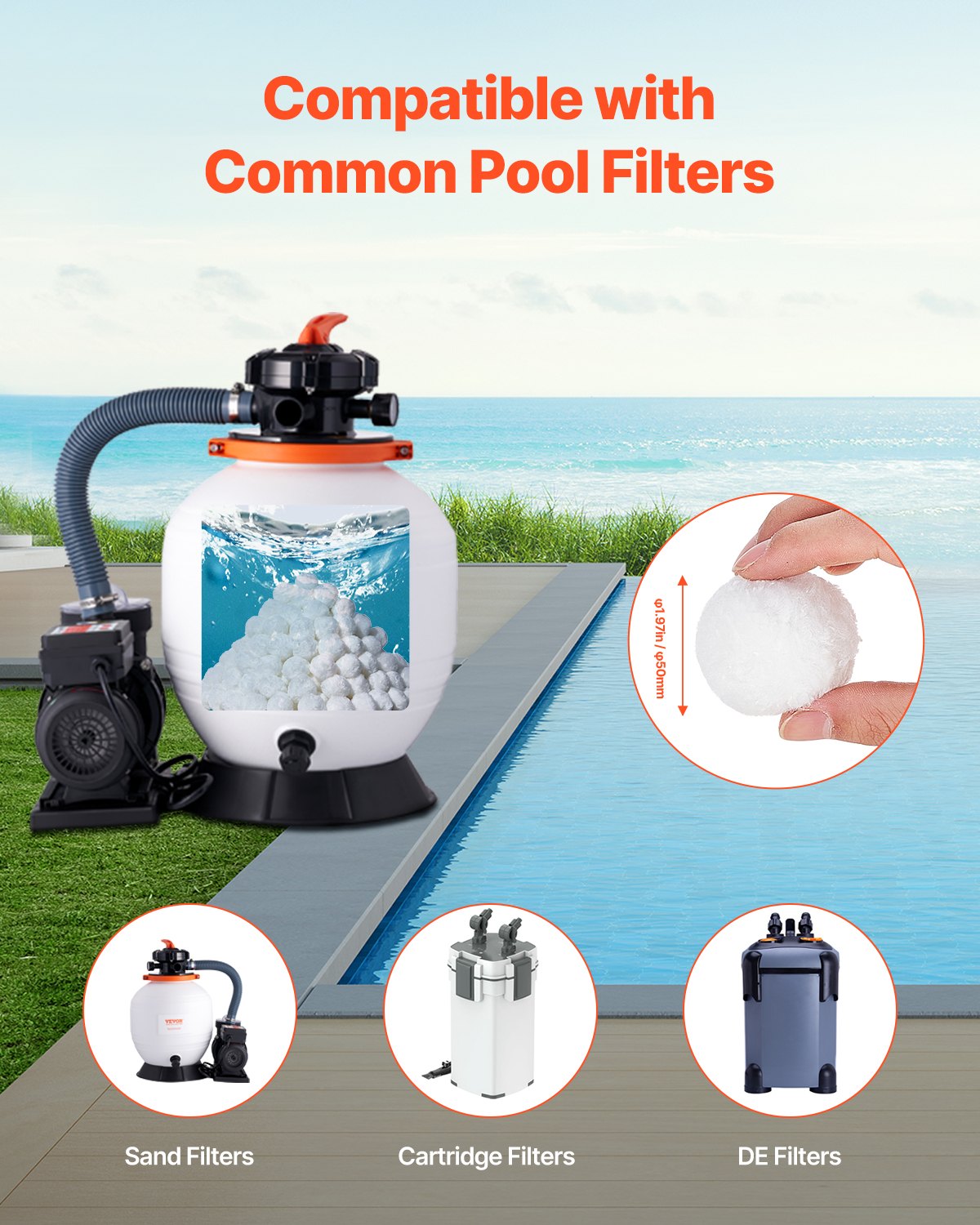 Pool Filter Balls for Sand Filter Pump 1.56 kg Reusable for Swimming Pool