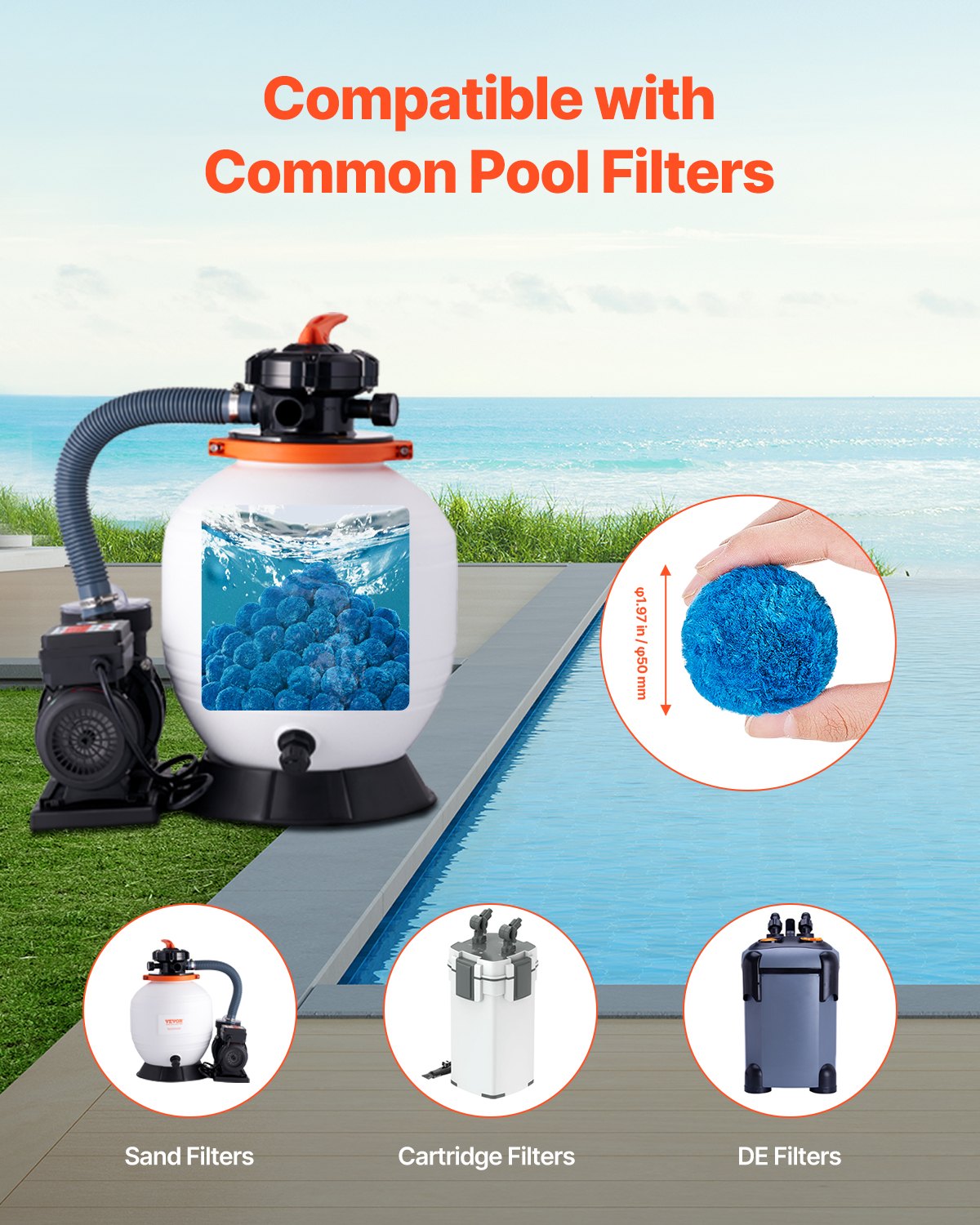 Pool Filter Balls for Sand Filter Pump Swimming Pool 0.71 kg Reusable Blue