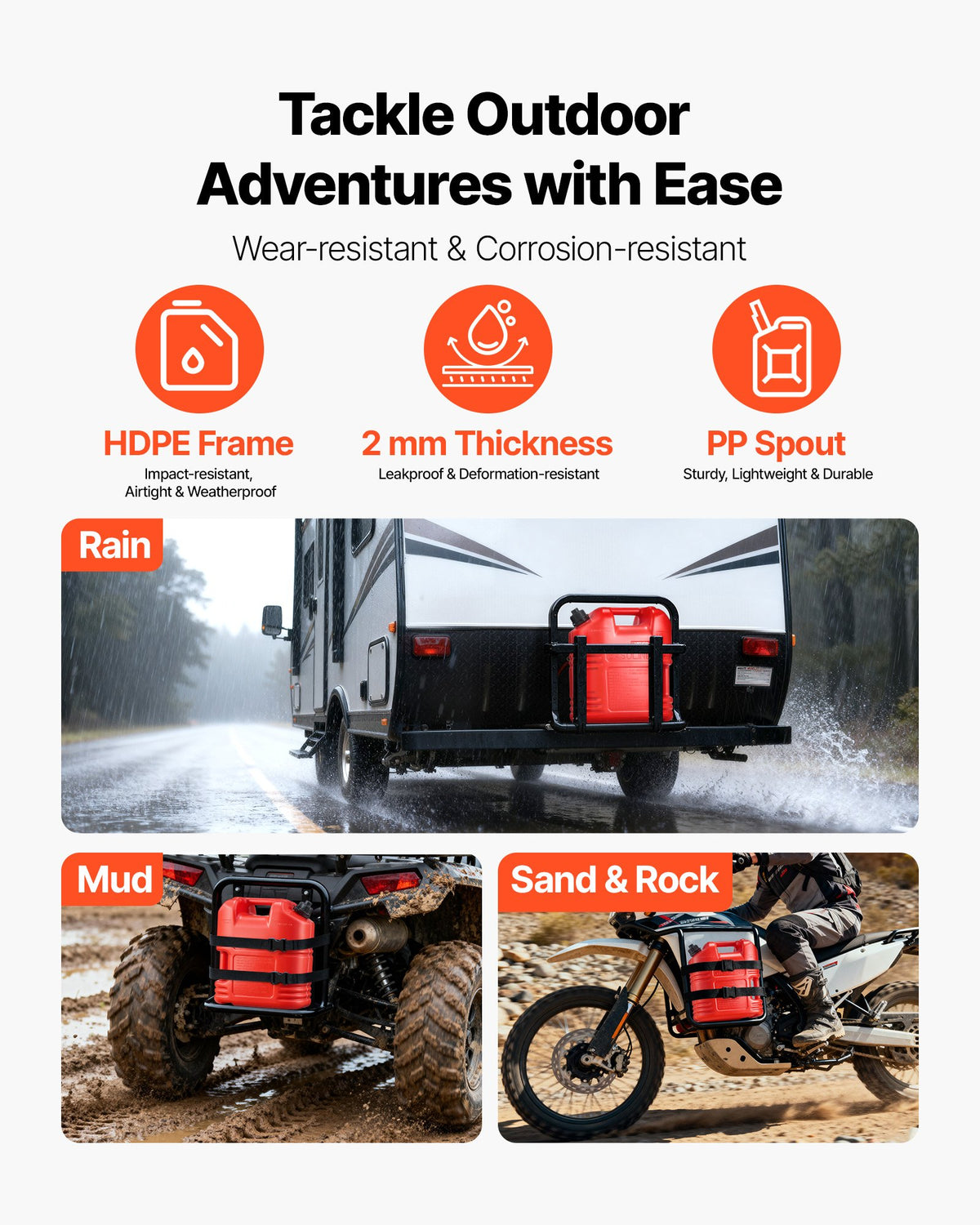 Fuel Container, 19 L, Gas Tank with Spout & Clear Scale, 15 L/min Max Flow Rate, Secure & Leak-proof, Portable Flat Fluid Container for Most Cars Motorcycle ATV UTV, Red, 1 Pack