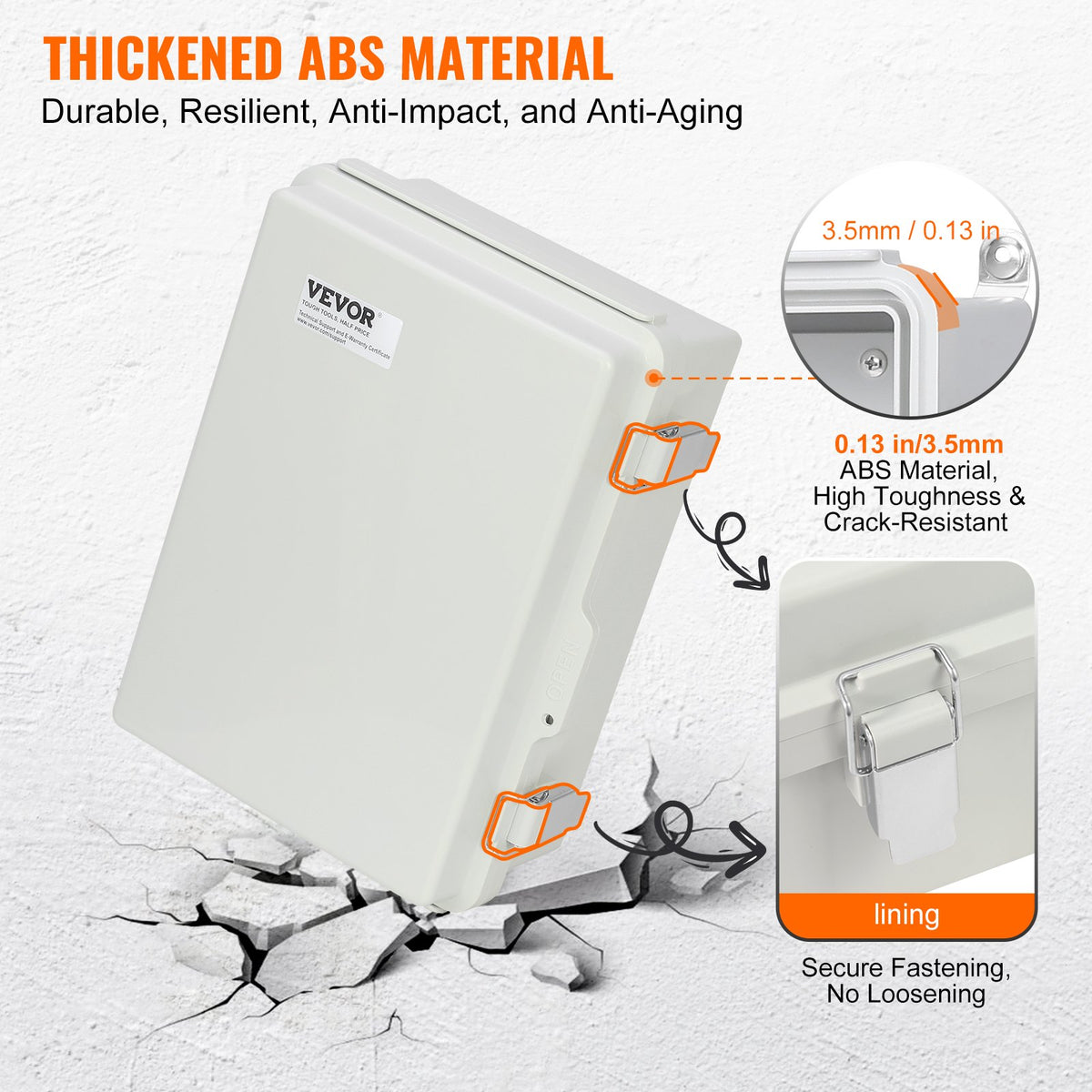 Outdoor Electrical Junction Box, 300 x 200 x 180 mm, ABS Plastic Electrical Enclosure Box with Hinged Cover Stainless Steel Latch, IP67 Dustproof Waterproof for Outdoor Electrical Projects