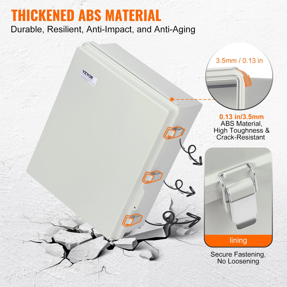 Outdoor Electrical Junction Box, 350 x 250 x 150 mm, ABS Plastic Electrical Enclosure Box with Hinged Cover Stainless Steel Latch, IP67 Dustproof Waterproof for Outdoor Electrical Projects