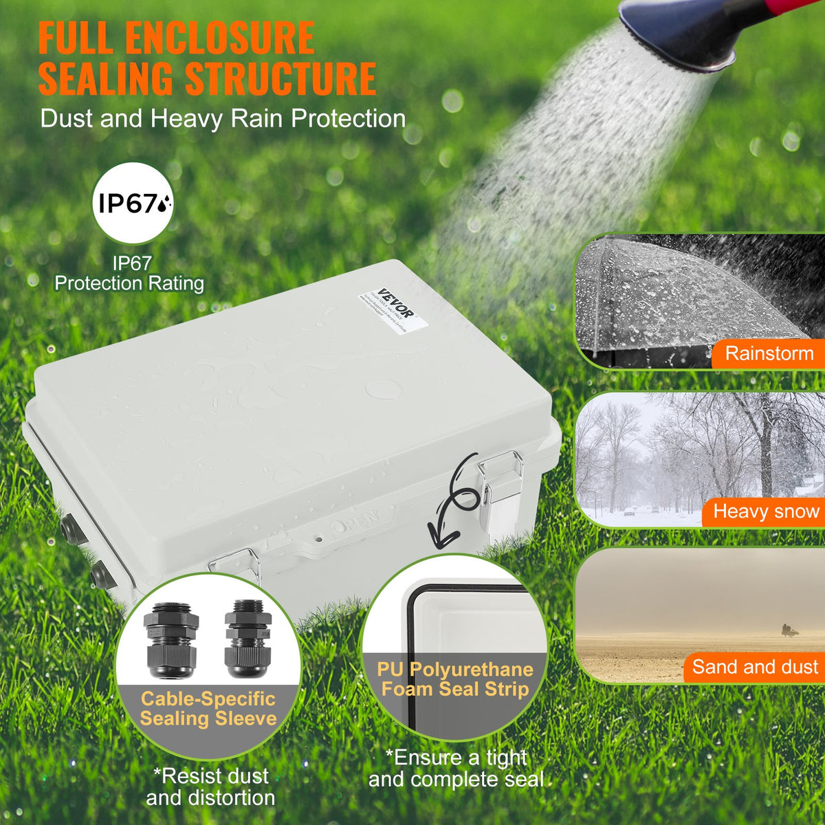 Outdoor Electrical Junction Box, 430 x 330 x 180 mm, ABS Plastic Electrical Enclosure Box with Hinged Cover Stainless Steel Latch, IP67 Dustproof Waterproof for Outdoor Electrical Projects, 17 x 13 x 7 inch