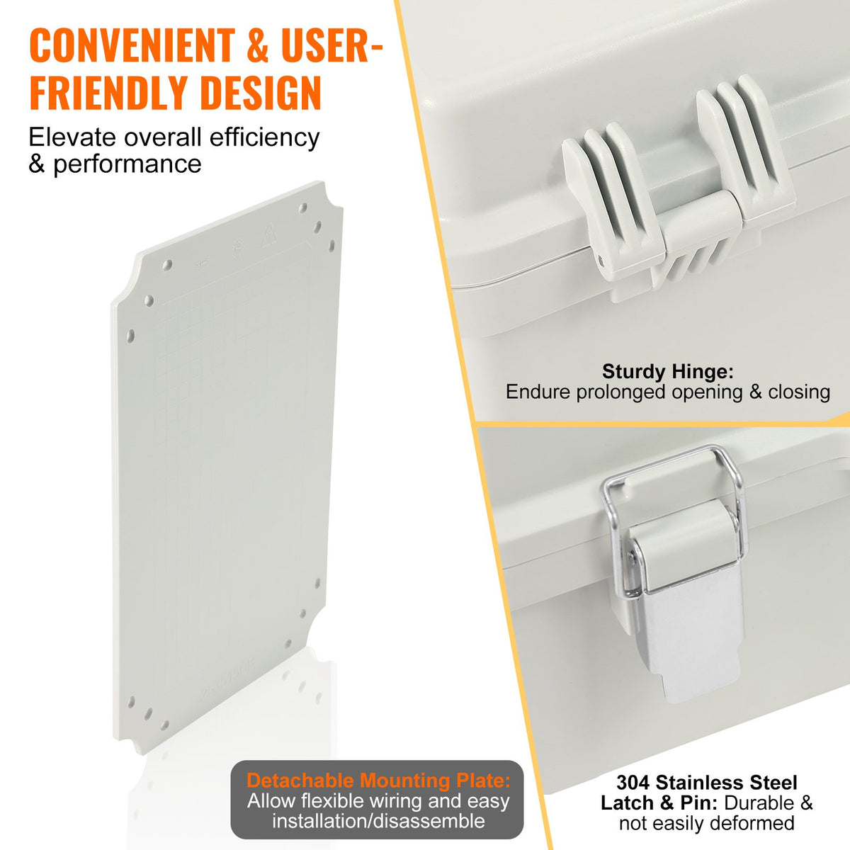 Outdoor Electrical Junction Box, 430 x 330 x 180 mm, ABS Plastic Electrical Enclosure Box with Hinged Cover Stainless Steel Latch, IP67 Dustproof Waterproof for Outdoor Electrical Projects, 17 x 13 x 7 inch