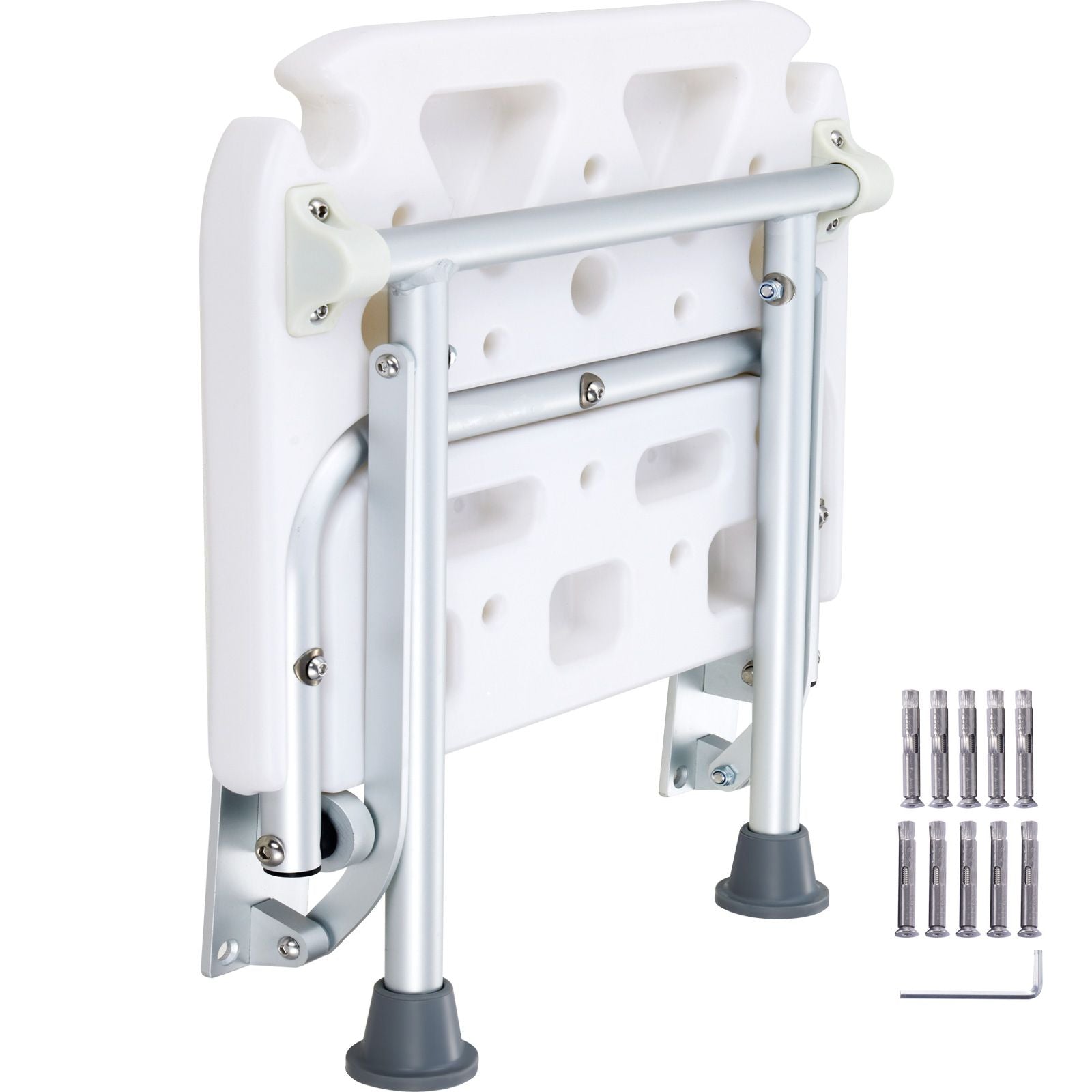 Folding PE Shower Seat, 15.7'' x 14.8'' Unfolded, Wall Mounted Fold Up Shower Bench with 500 lbs Load Capacity, Space Saving Fold Down Shower Chair for Seniors Pregnant Women Children Adults