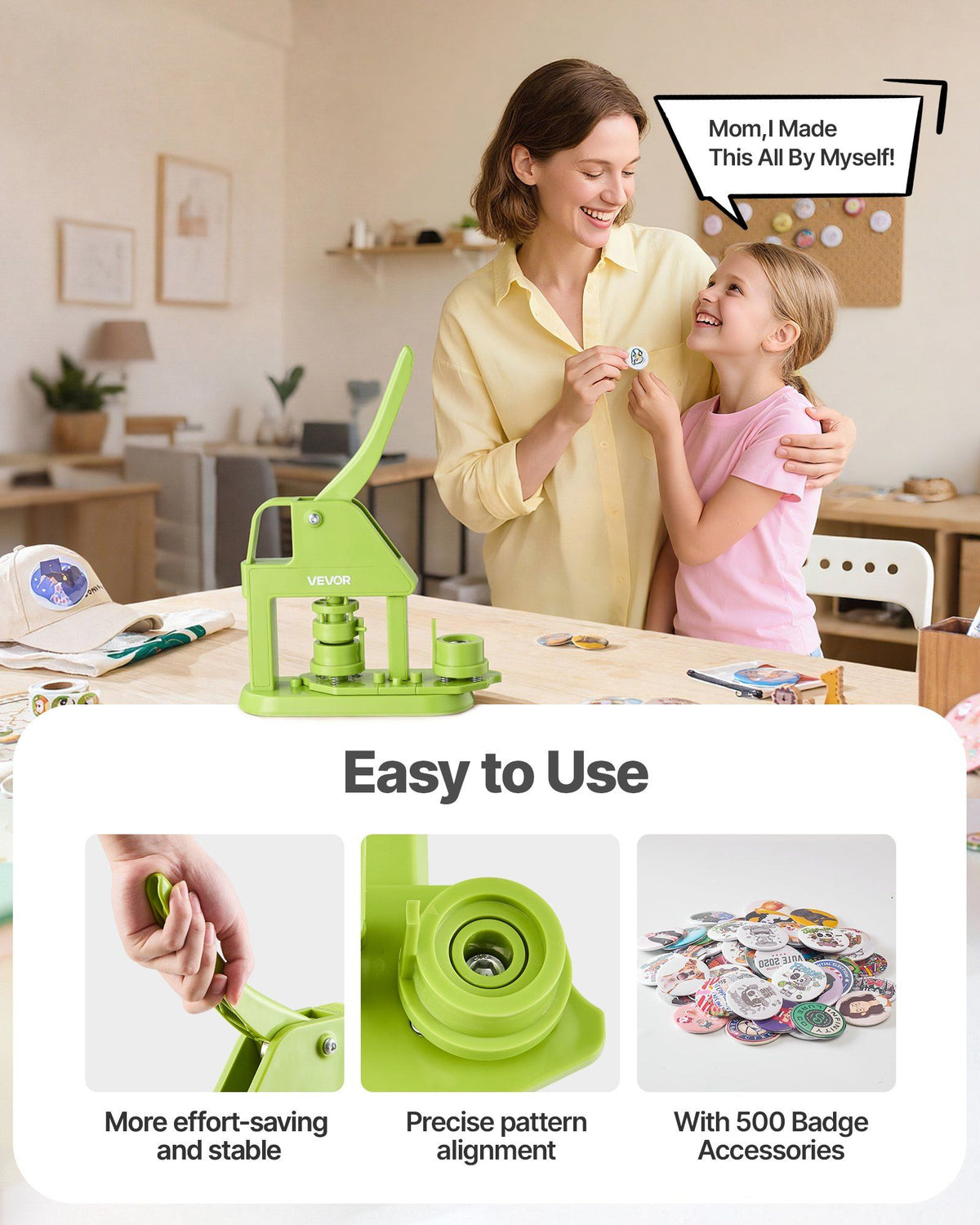 Button Maker Machine, 25 mm, Plastic Pin Maker with 500pcs Button Parts, Mr. Panda Magic Book, Circle Cutter and Hex Wrenches, Reinforced Ergonomic Handle, for DIY Badges, Personalized Pins