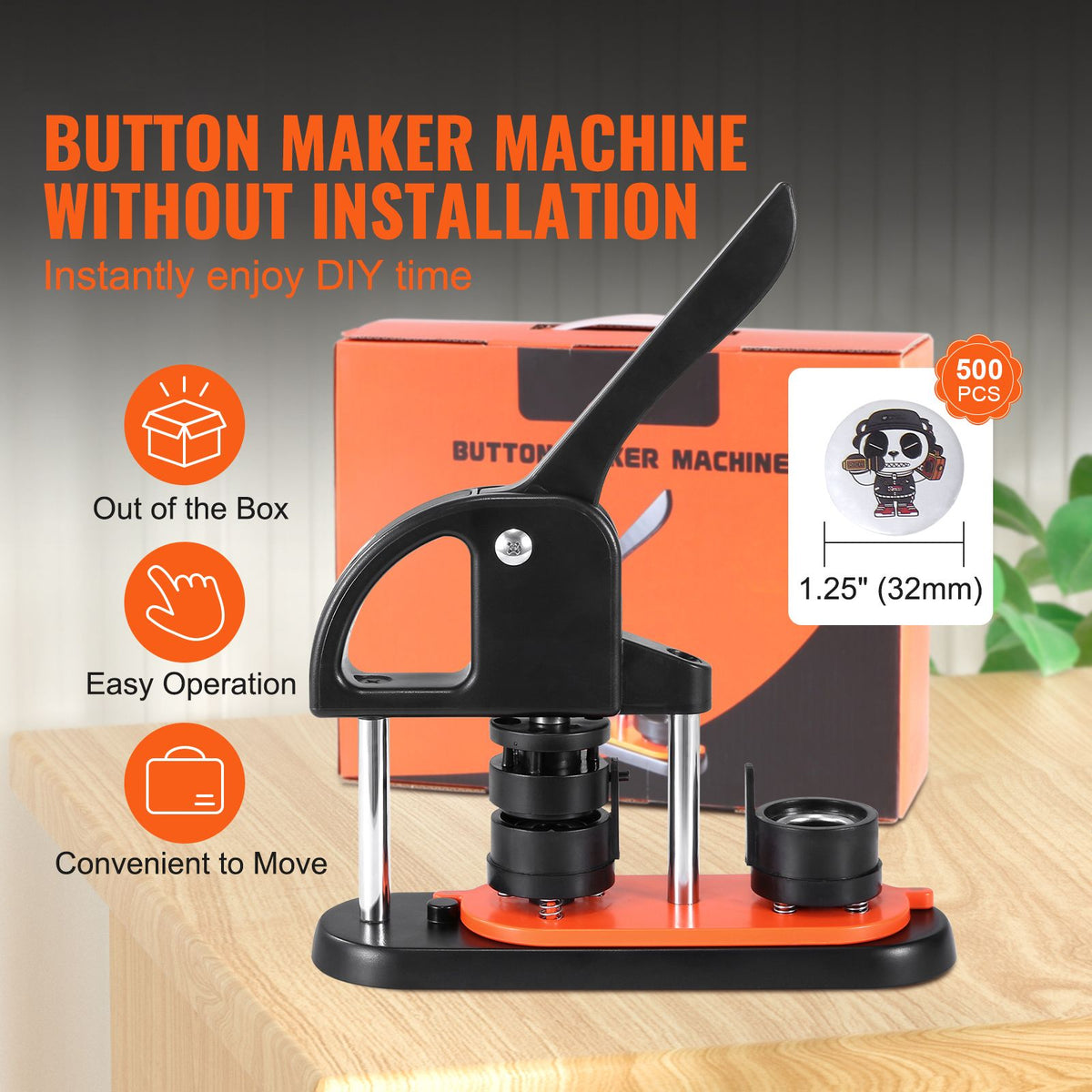 Button Maker Machine, 1.25 inch/32mm Pin Maker, Installation-Free Badge Punch Press Kit, Children DIY Gifts Button Making Supplies with 500pcs Button Parts, Circle Cutter, Magic Book