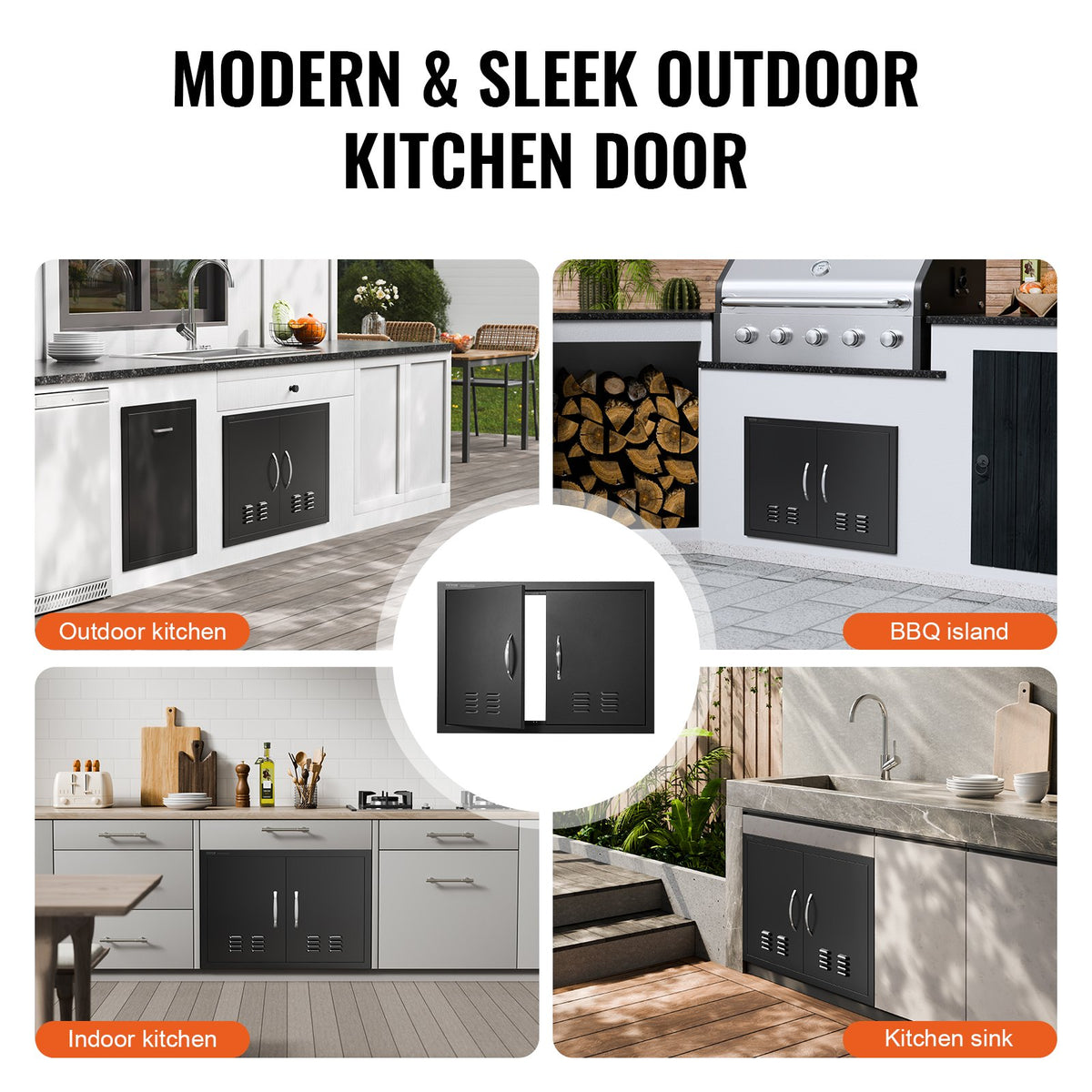 BBQ Access Door,762 x533 mm Double Outdoor Kitchen Door, Cold Plate Flush Mount Door, Wall Vertical Door with Handles and Ventss, for BBQ Island, Grilling Station, Outside Cabinet