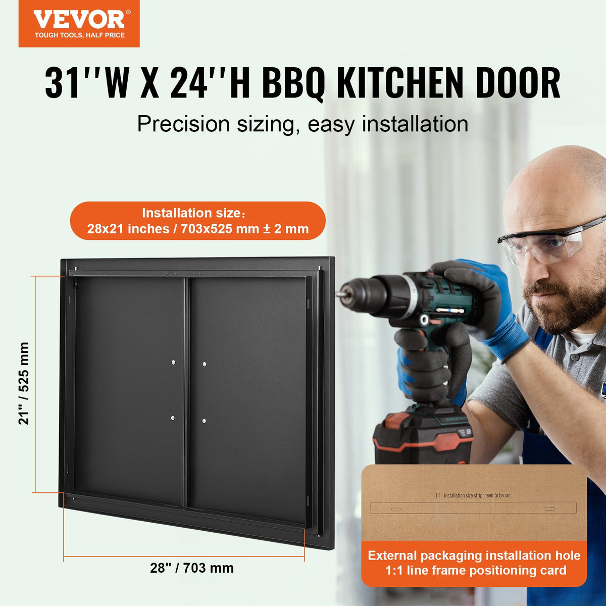 BBQ Access Door, 788x610 mm Double Outdoor Kitchen Door, Cold Plate Flush Mount Door, Wall Vertical Door with Handles, for BBQ Island, Grilling Station, Outside Cabinet