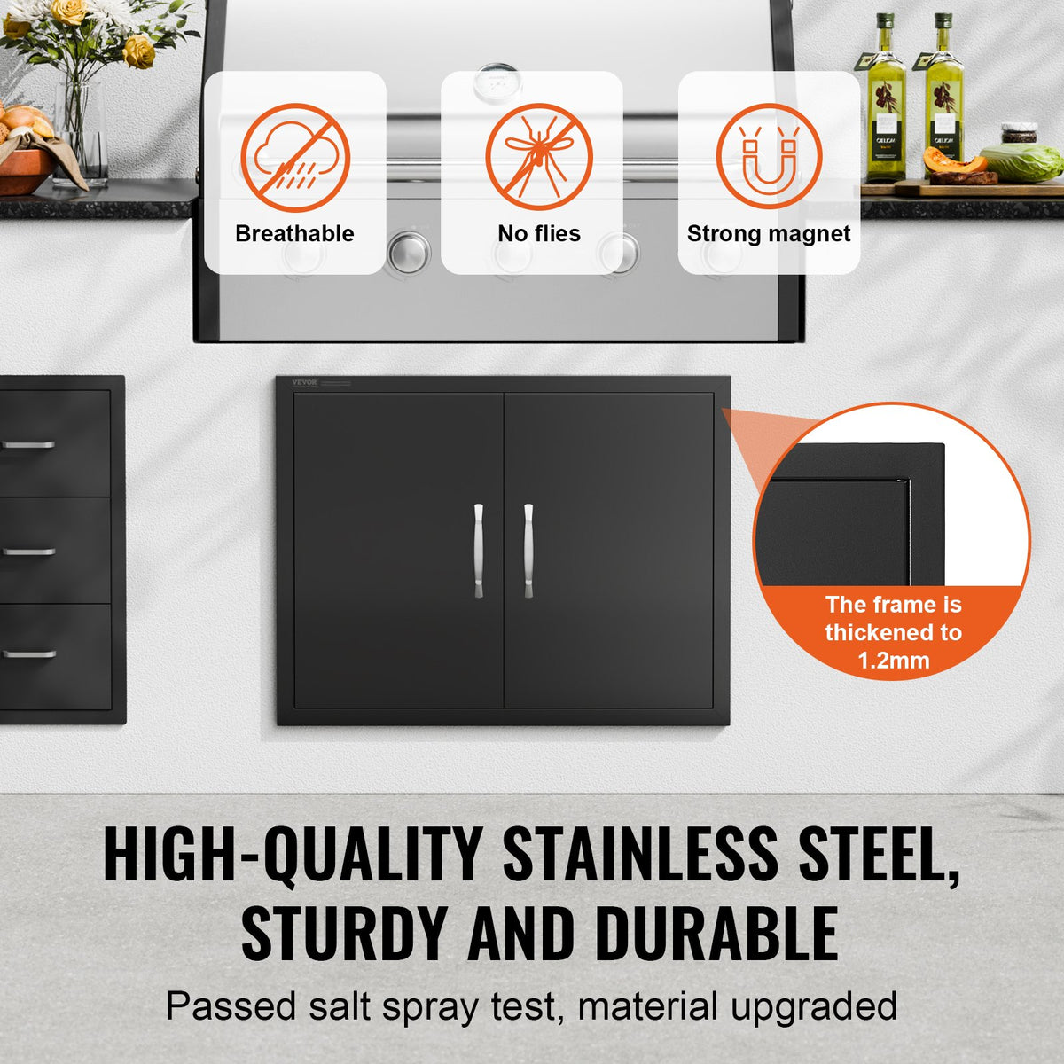 BBQ Access Door, 788x610 mm Double Outdoor Kitchen Door, Cold Plate Flush Mount Door, Wall Vertical Door with Handles, for BBQ Island, Grilling Station, Outside Cabinet