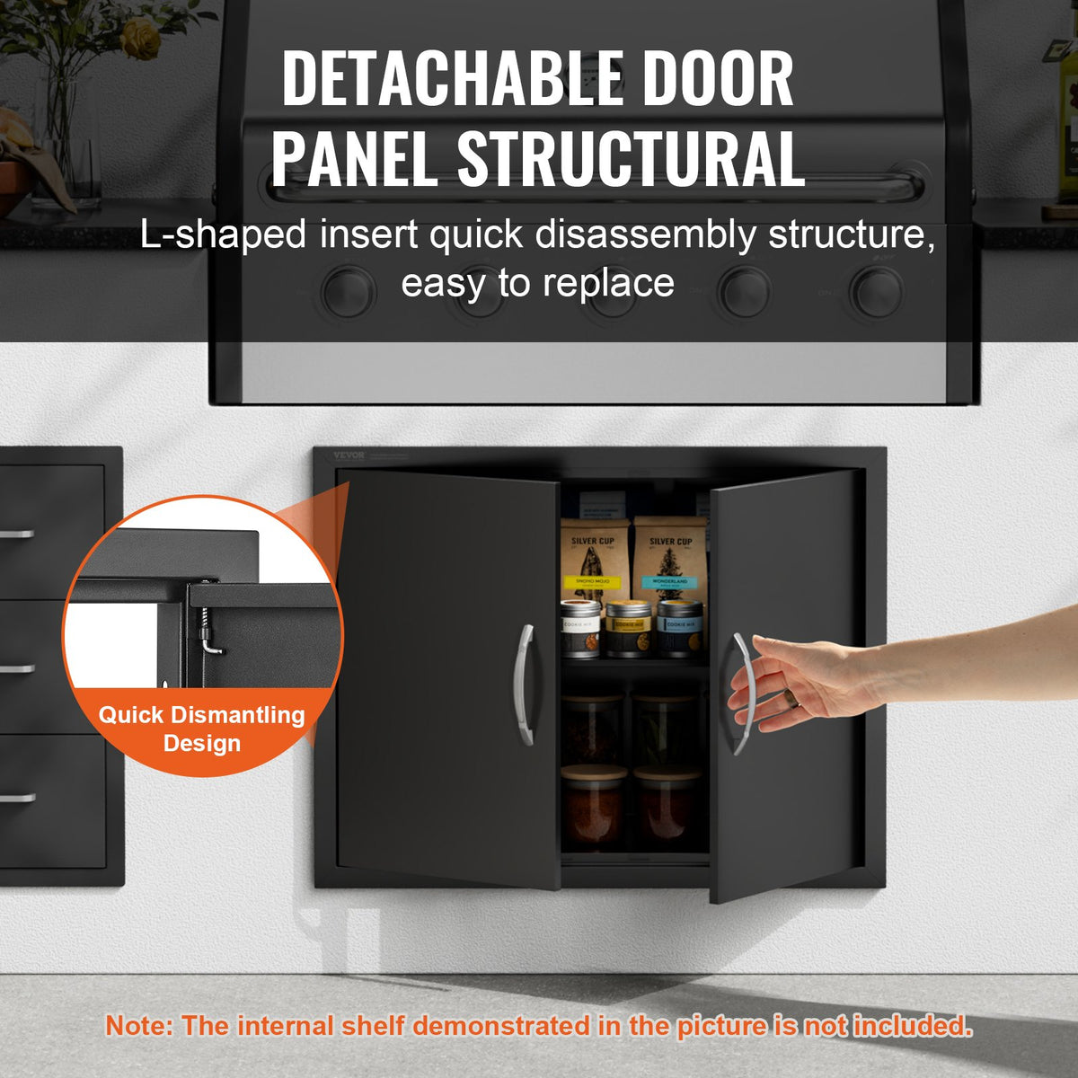 BBQ Access Door, 788x610 mm Double Outdoor Kitchen Door, Cold Plate Flush Mount Door, Wall Vertical Door with Handles, for BBQ Island, Grilling Station, Outside Cabinet
