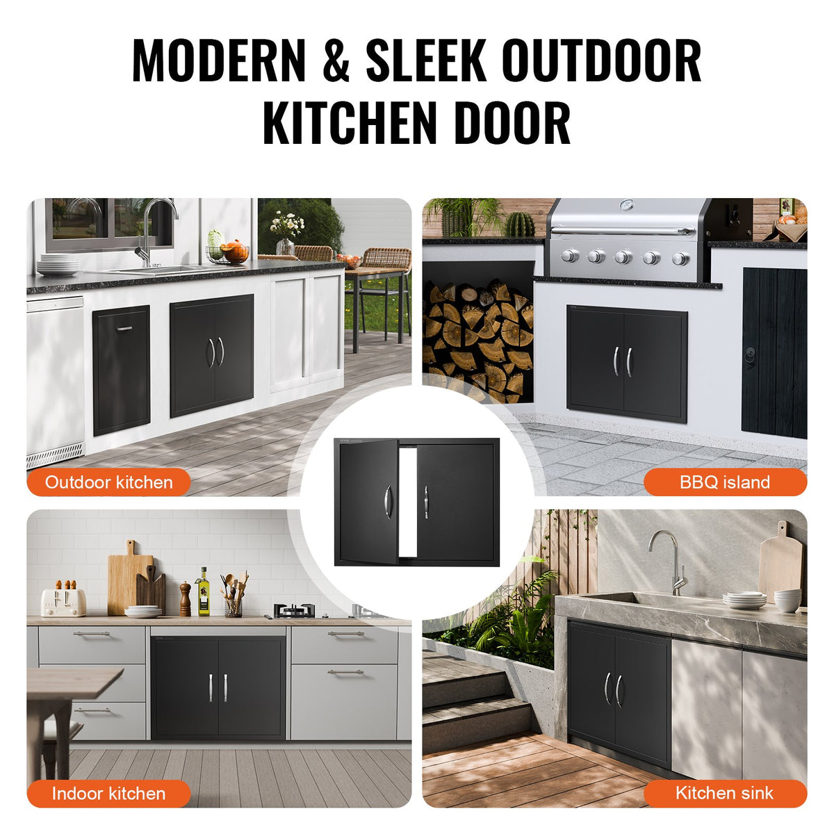 BBQ Access Door, 788x610 mm Double Outdoor Kitchen Door, Cold Plate Flush Mount Door, Wall Vertical Door with Handles, for BBQ Island, Grilling Station, Outside Cabinet