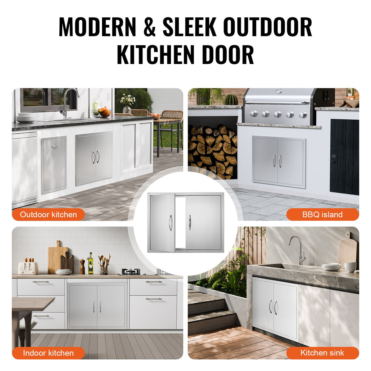 BBQ Access Door, 787x609 mm Double Outdoor Kitchen Door, Stainless Steel Flush Mount Door, Double Wall Vertical Door with Handles and Hooks, for BBQ Island, Grilling Station, Outside Cabinet