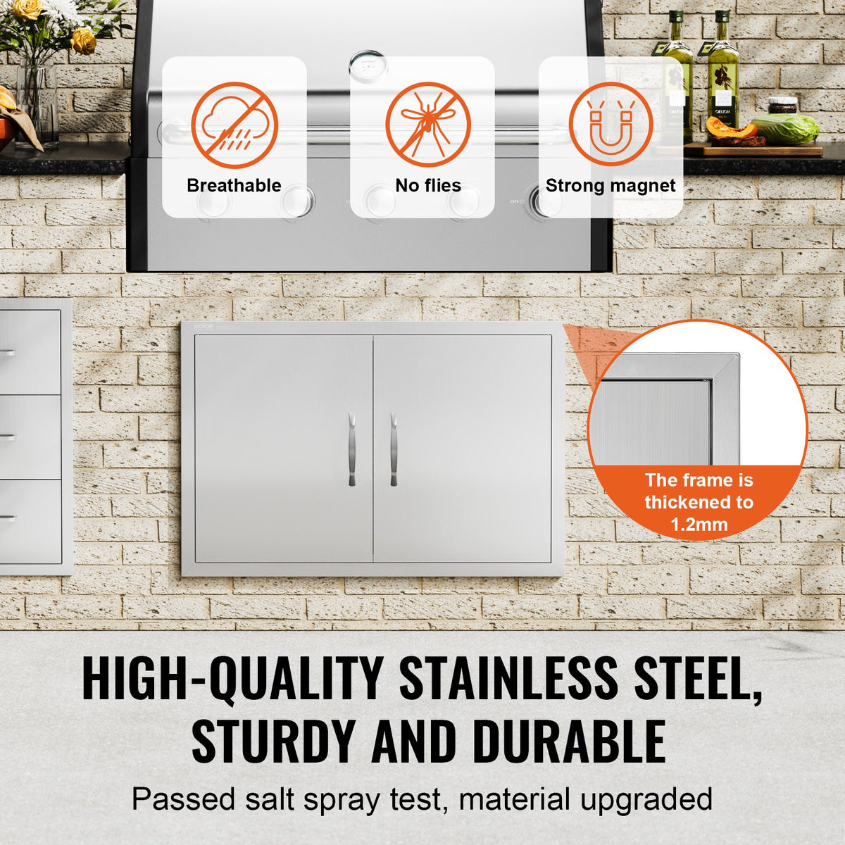 BBQ Access Door, 838x558 mm Double Outdoor Kitchen Door, Stainless Steel Flush Mount Door, Wall Vertical Door with Handles, for BBQ Island, Grilling Station, Outside Cabinet