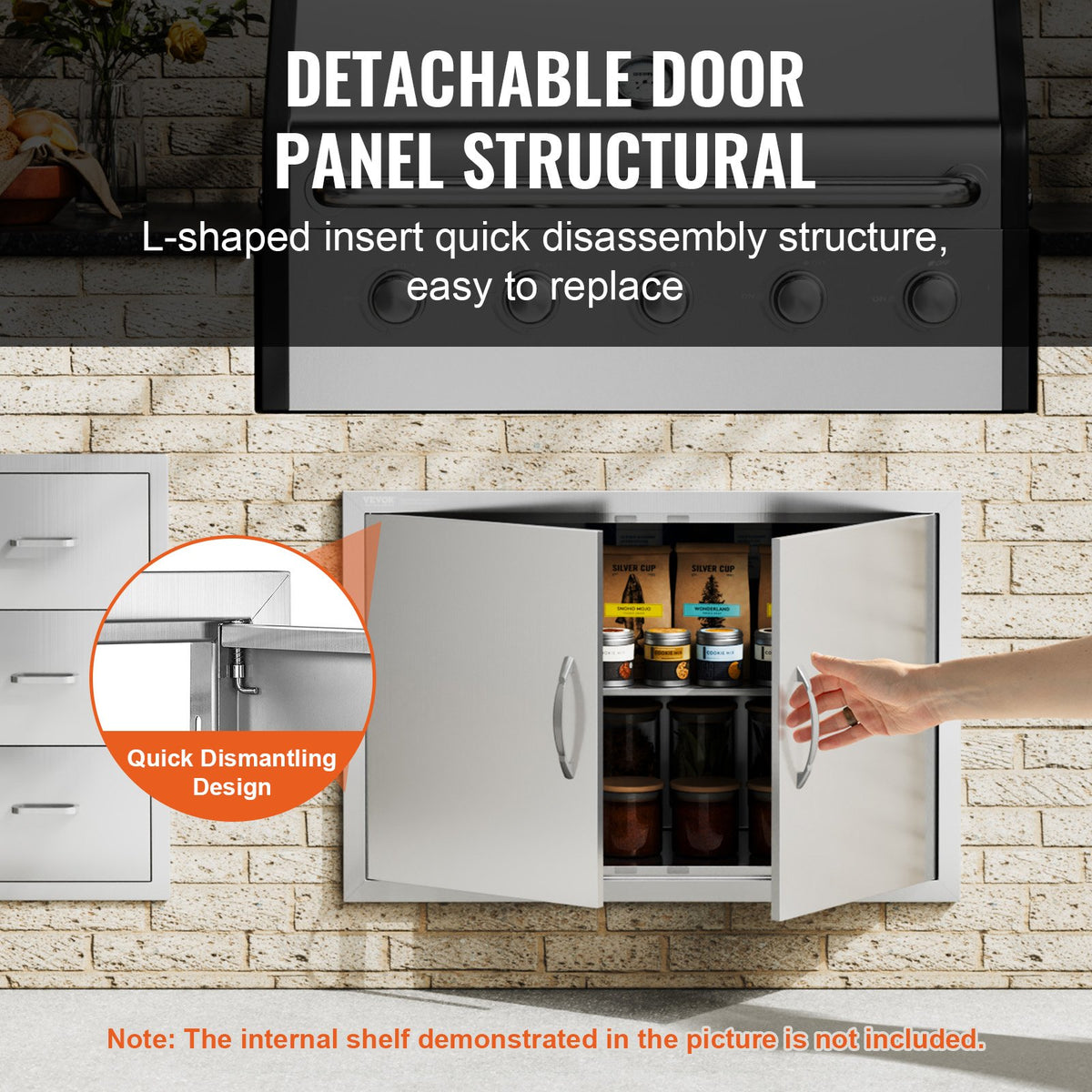 BBQ Access Door, 838x558 mm Double Outdoor Kitchen Door, Stainless Steel Flush Mount Door, Wall Vertical Door with Handles, for BBQ Island, Grilling Station, Outside Cabinet