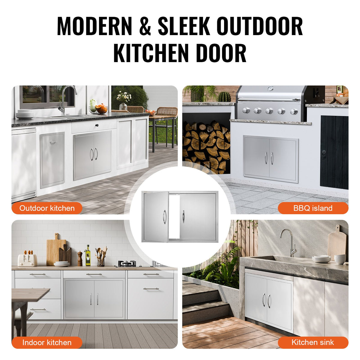 BBQ Access Door, 838x558 mm Double Outdoor Kitchen Door, Stainless Steel Flush Mount Door, Wall Vertical Door with Handles, for BBQ Island, Grilling Station, Outside Cabinet