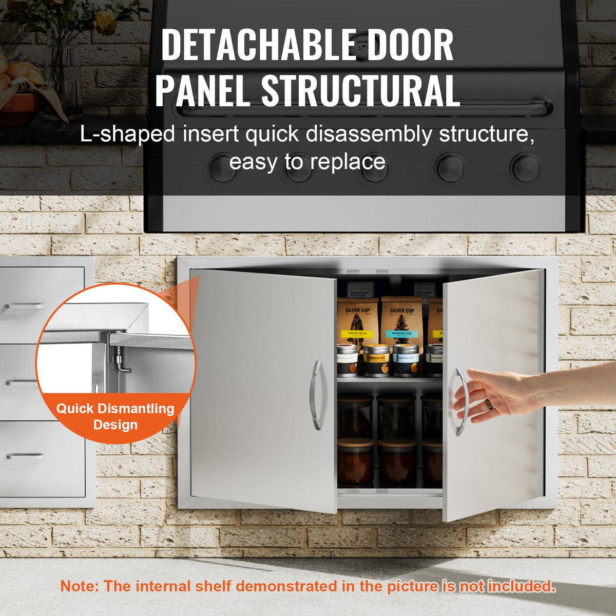 BBQ Access Door, 889x610 mm Double Outdoor Kitchen Door, Stainless Steel Flush Mount Door, Wall Vertical Door with Handles, for BBQ Island, Grilling Station, Outside Cabinet