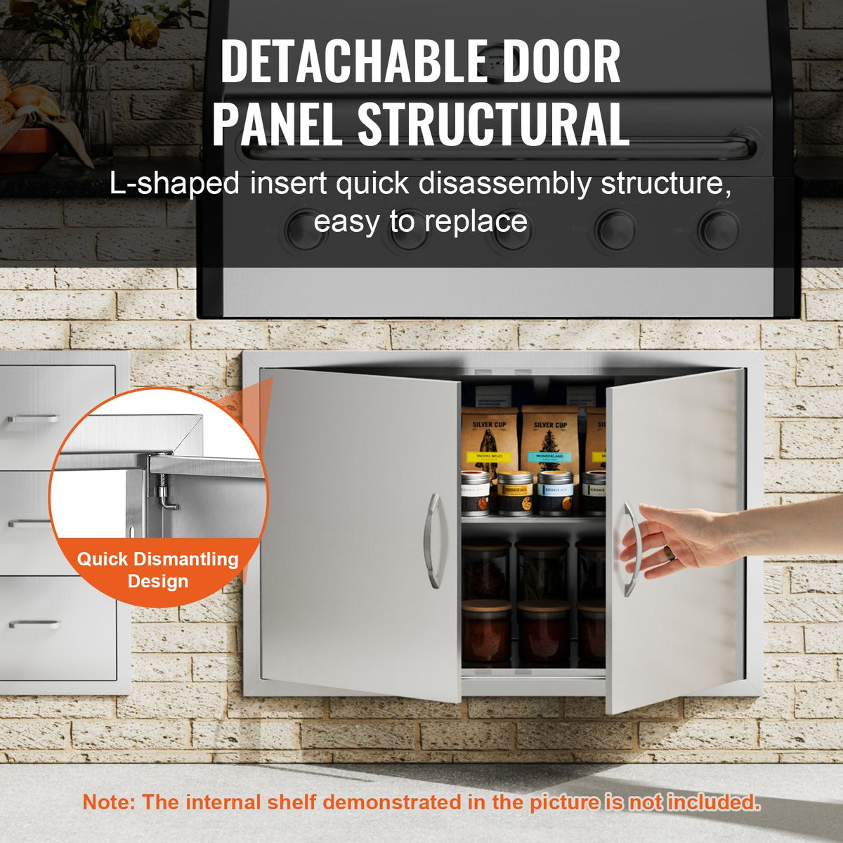 BBQ Access Door, 915x610 mm Double Outdoor Kitchen Door, Stainless Steel Flush Mount Door, Wall Vertical Door with Handles, for BBQ Island, Grilling Station, Outside Cabinet