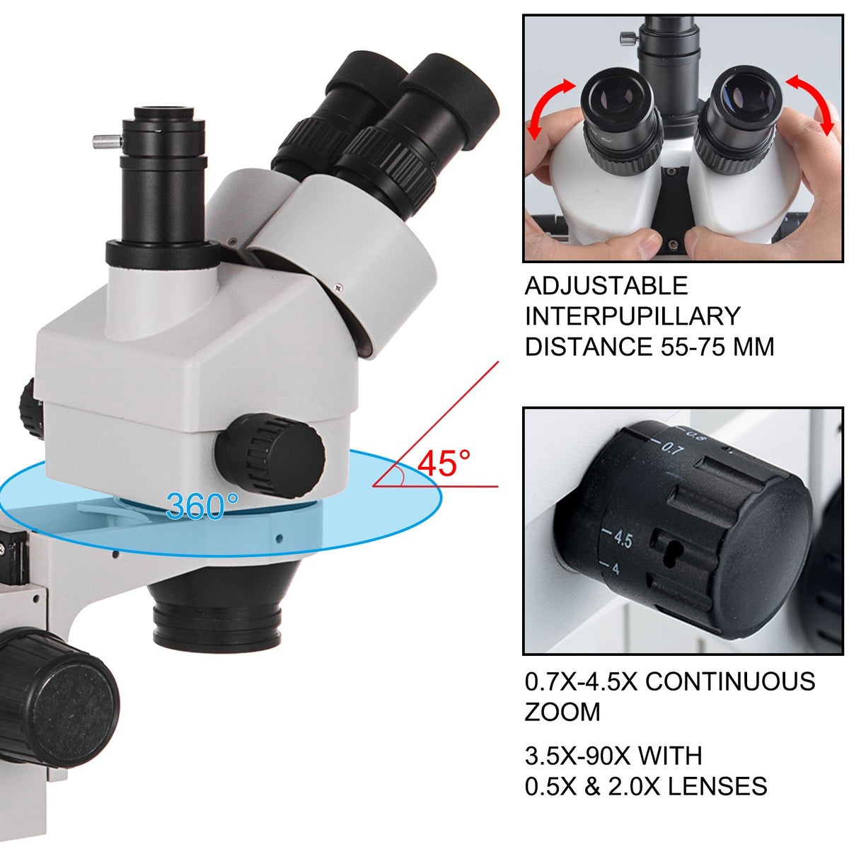 3.5X-90X Trinocular Stereo Microscope w/Pillar Stand Biological Reliable Lab