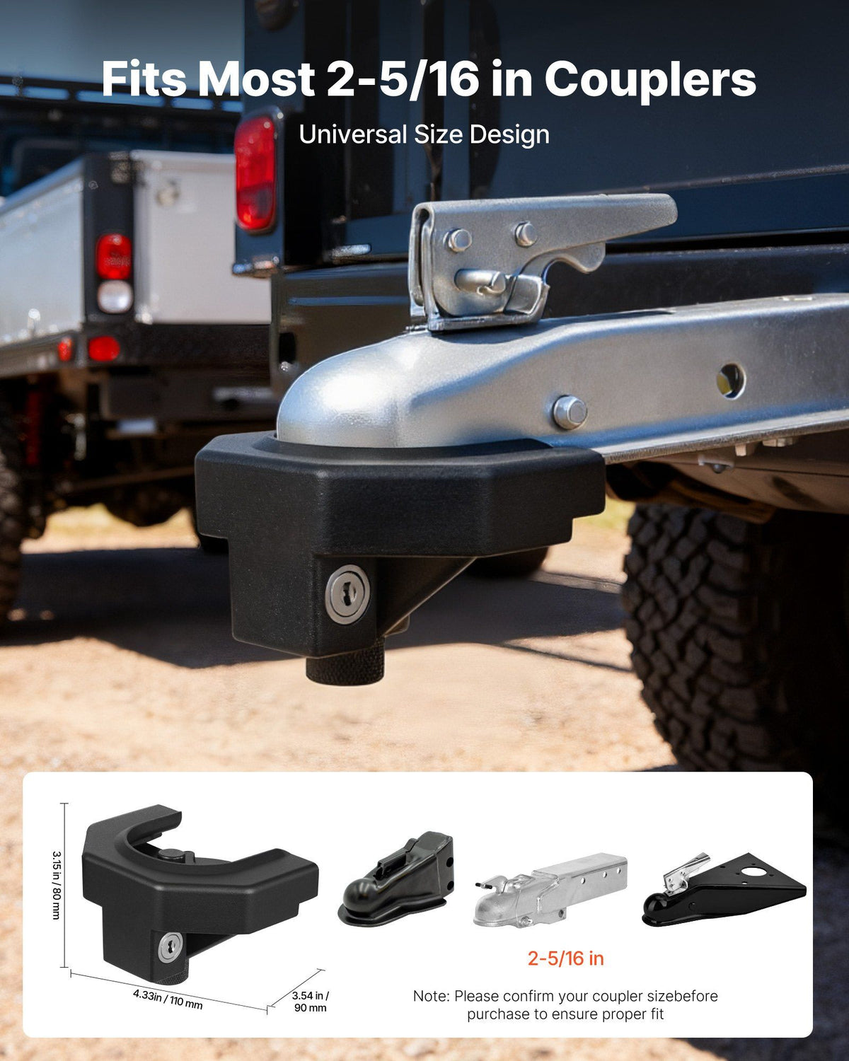 Trailer Hitch Lock Kit, Compatible with 58.7 mm Couplers, Heavy-Duty Anti-Theft Trailer Ball Lock with 3 Keys & Padlock, Prying-Resistant & Impact-Resistant, Fits for RVs, Boats, Trailers