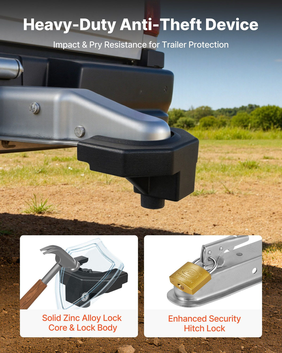 Trailer Hitch Lock Kit, Compatible with 58.7 mm Couplers, Heavy-Duty Anti-Theft Trailer Ball Lock with 3 Keys & Padlock, Prying-Resistant & Impact-Resistant, Fits for RVs, Boats, Trailers