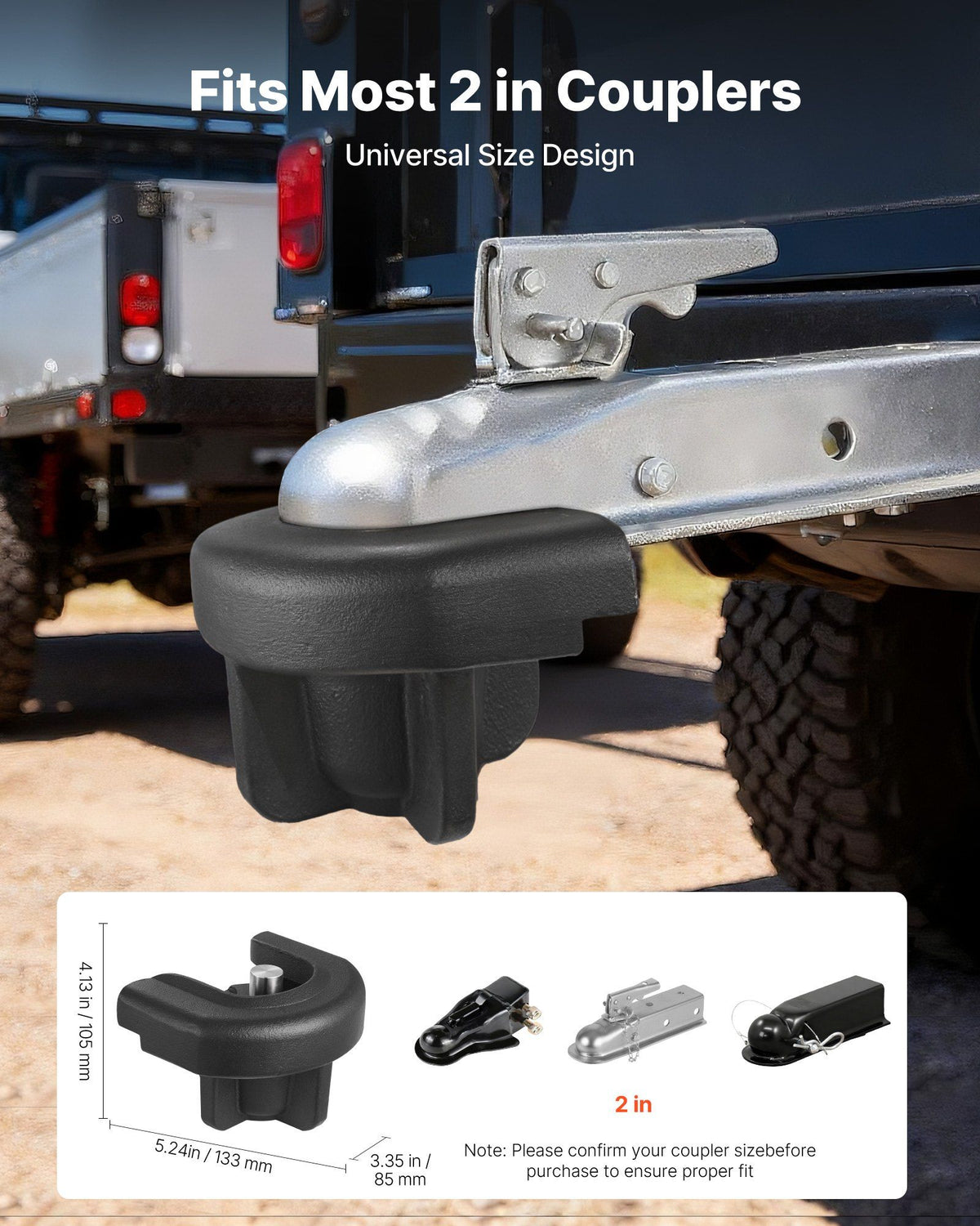 Trailer Hitch Lock, Compatible with 50.8 mm Couplers, Heavy-Duty Anti-Theft Trailer Ball Lock with 3 Keys, Prying-Resistant & Impact-Resistant, Fits for RVs, Boats, Off-Road Vehicles, Trailers