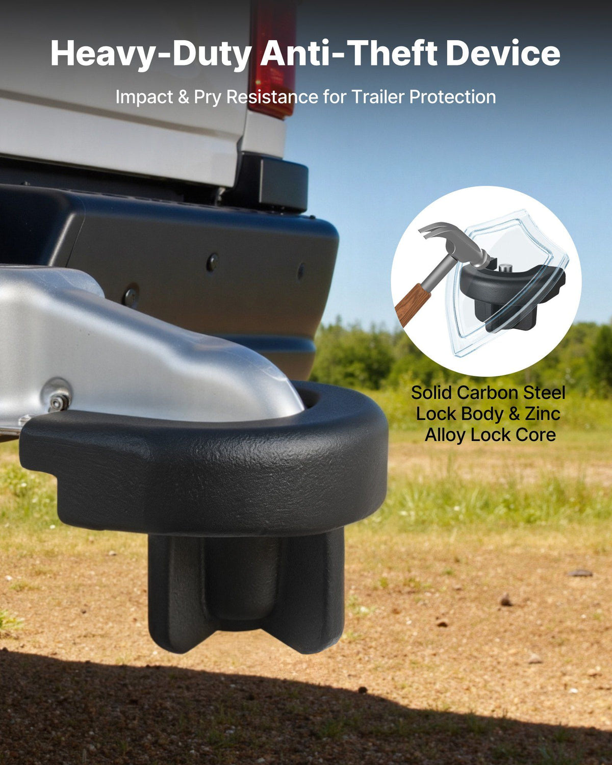 Trailer Hitch Lock, Compatible with 50.8 mm Couplers, Heavy-Duty Anti-Theft Trailer Ball Lock with 3 Keys, Prying-Resistant & Impact-Resistant, Fits for RVs, Boats, Off-Road Vehicles, Trailers