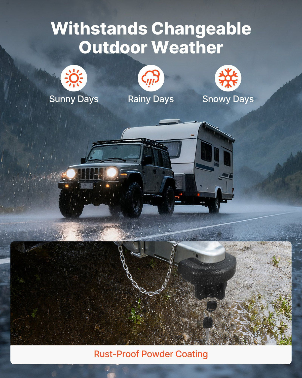 Trailer Hitch Lock, Compatible with 50.8 mm Couplers, Heavy-Duty Anti-Theft Trailer Ball Lock with 3 Keys, Prying-Resistant & Impact-Resistant, Fits for RVs, Boats, Off-Road Vehicles, Trailers