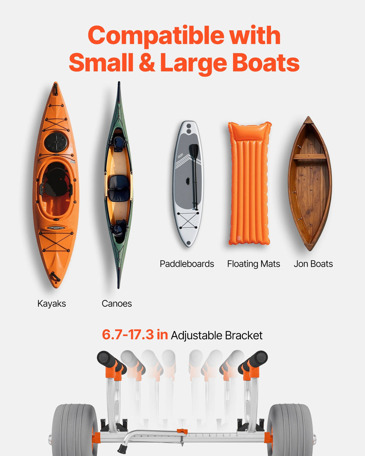 Kayak Cart, 158.8 kg Load Capacity, Kayak Trolley with 30.5 cm Inflatable PU Tires & 2 Straps, Assembles & Disassembles Within Seconds, Paddle Board Trolley for Carrying Kayaks and Canoes