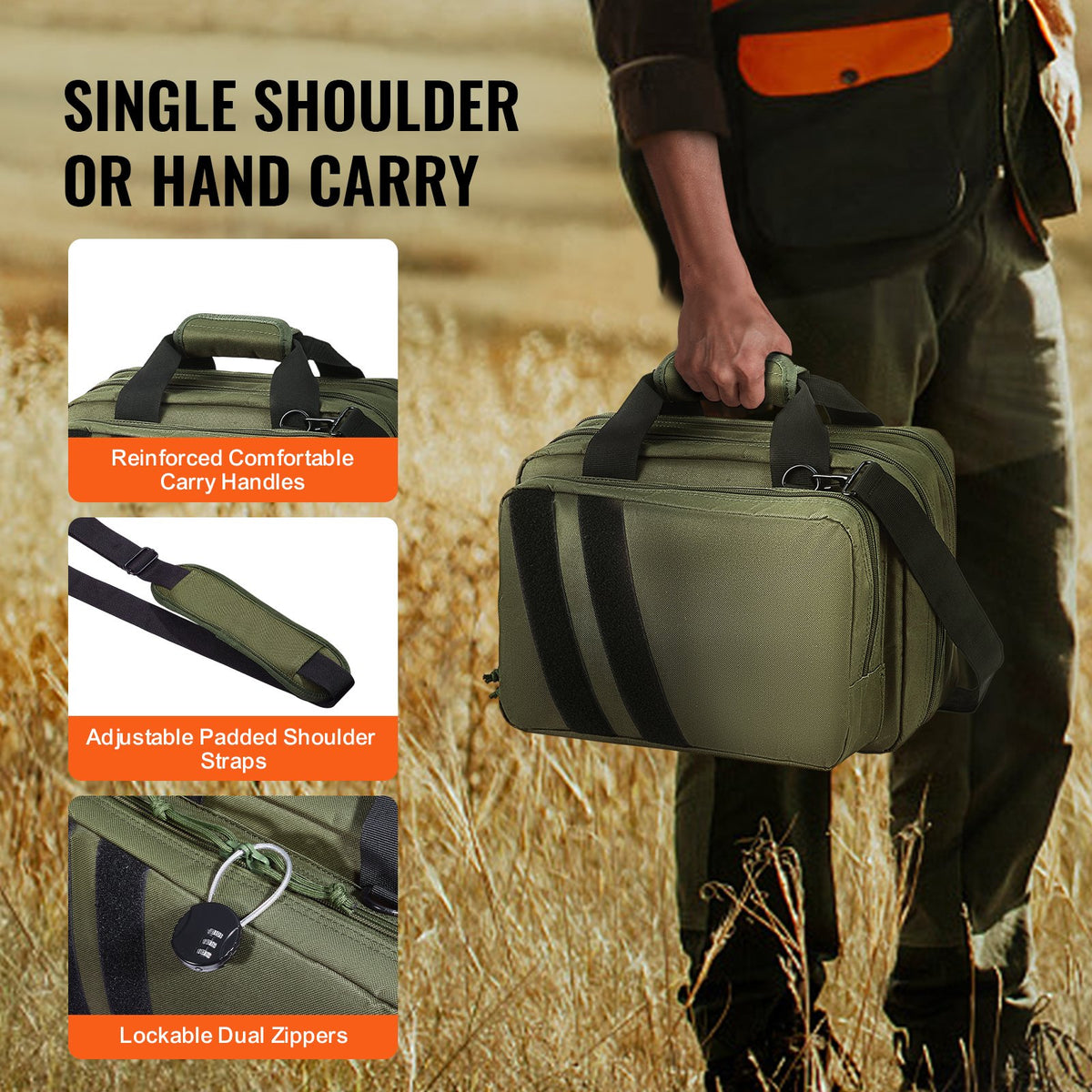 Range Bag for 2 Pistols Tactical Gun Bag 2 Built-in Pistol Bags Green