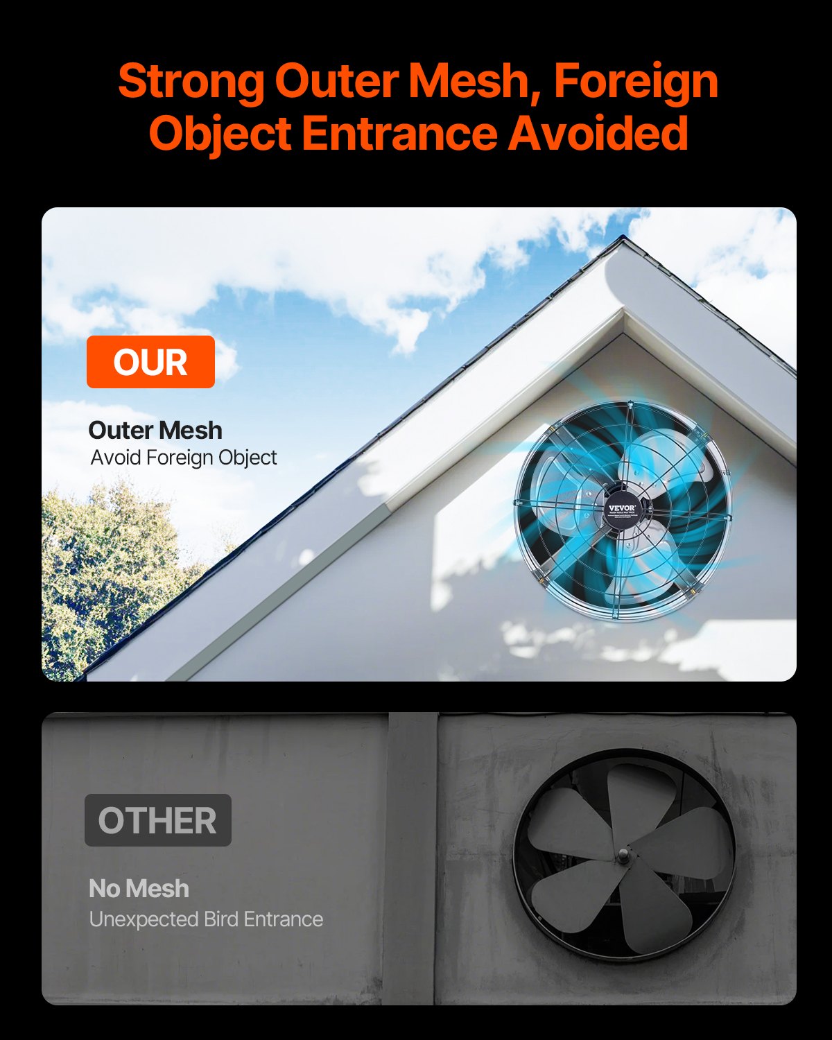 380 mm Gable Mount Fan 1300 CFM Attic Vent Fan with Adjustable Thermostat