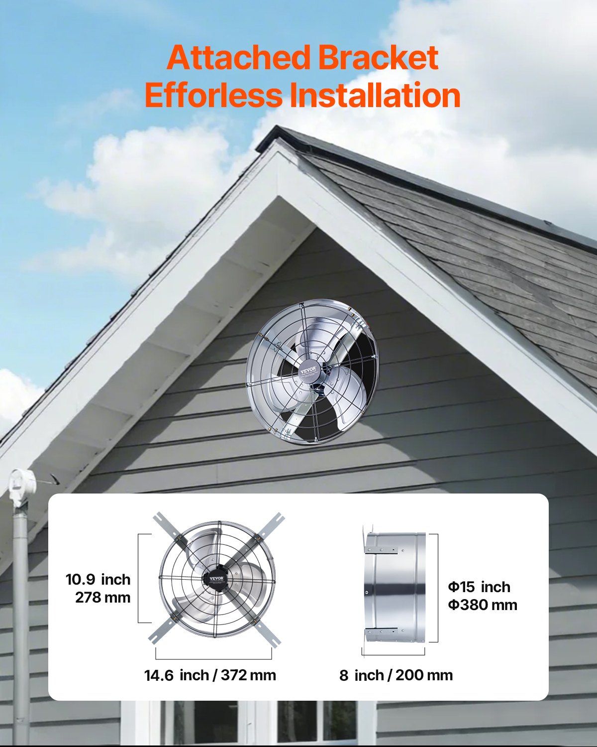 380 mm Gable Mount Fan 1300 CFM Attic Vent Fan with Adjustable Thermostat