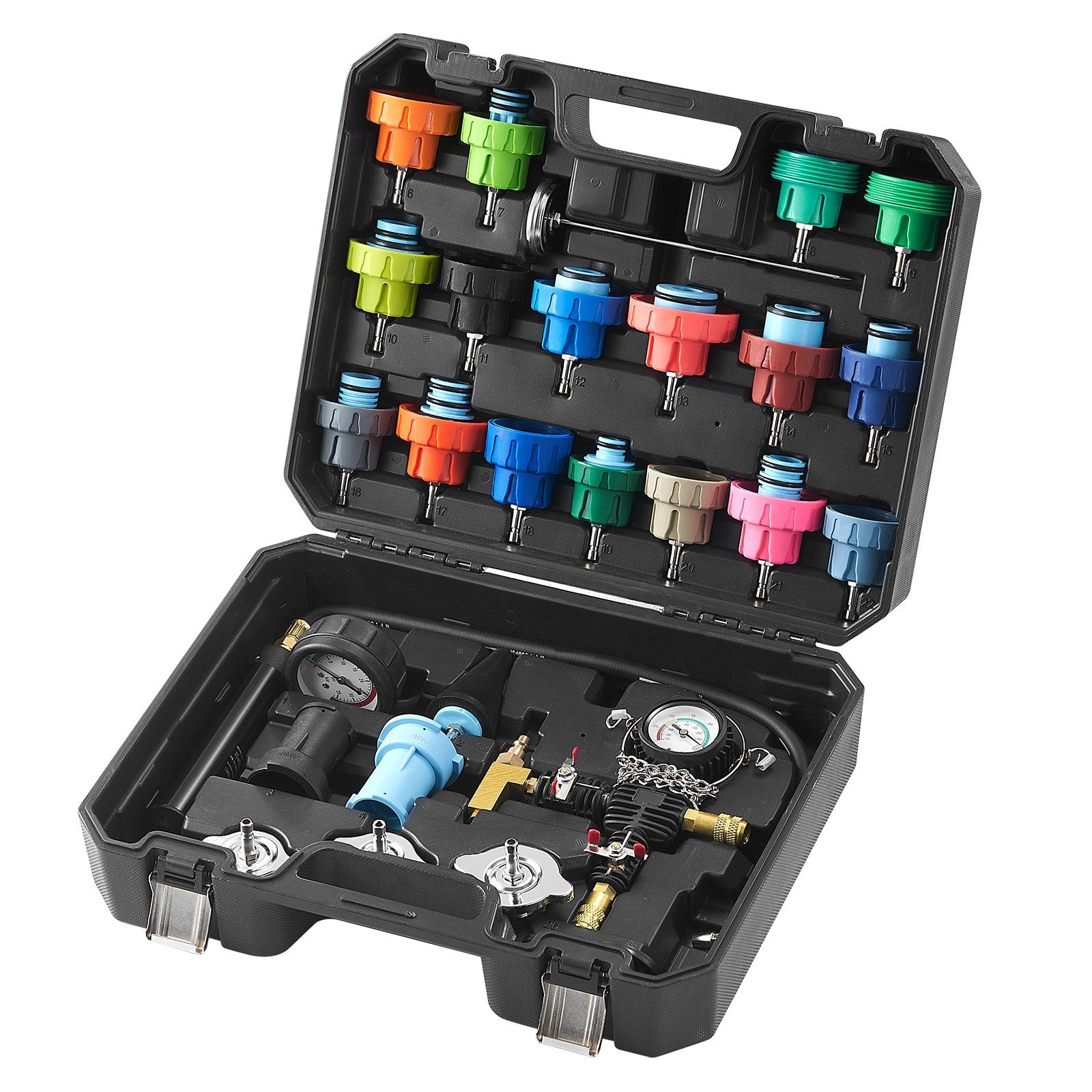 28 pcs Universal Radiator Pressure Tester Kit, Coolant Pressure Tester Kit with Manual Pump and Color-coded Test Caps, Coolant Vacuum Refill kit for Cars Motorcycles Trucks Cooling System