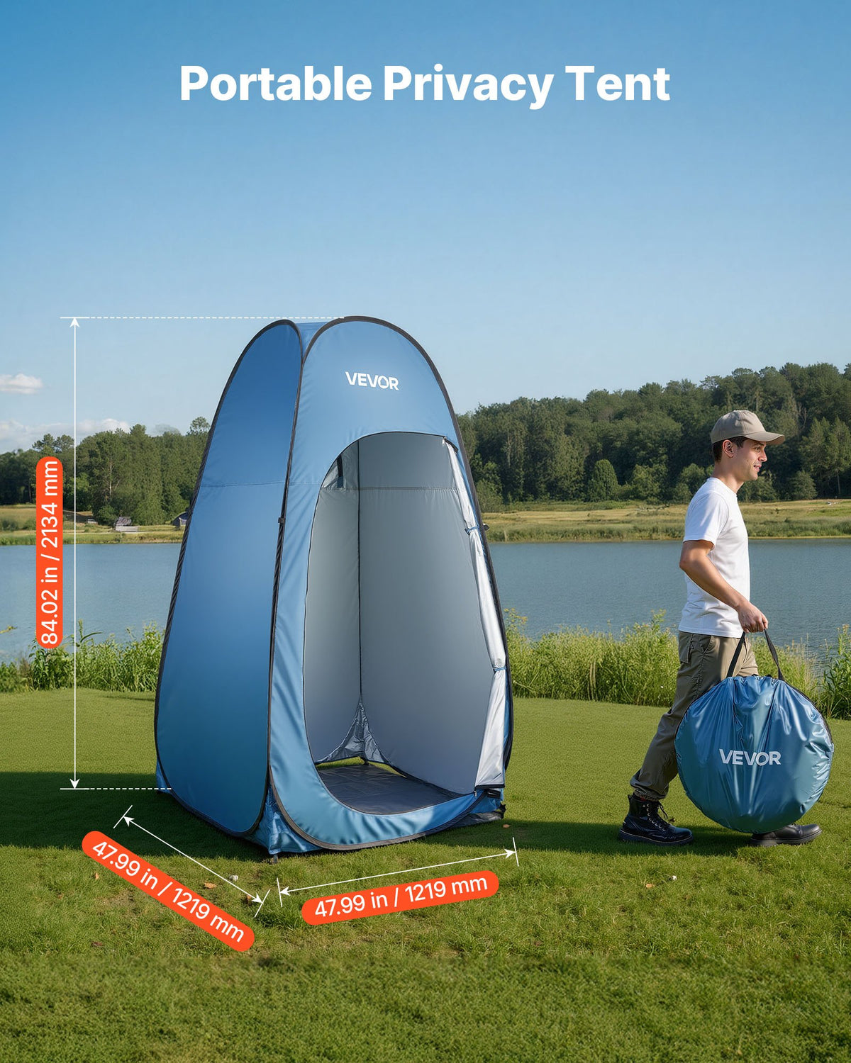 Pop up Shower Tent, Instant Portable Privacy Tent Changing Room with Hanging Bag, Ground Stakes, Ropes, Carry Bag, 190T Polyester with Silver Coating, Quick Setup, for Camping, Beach, Fishing