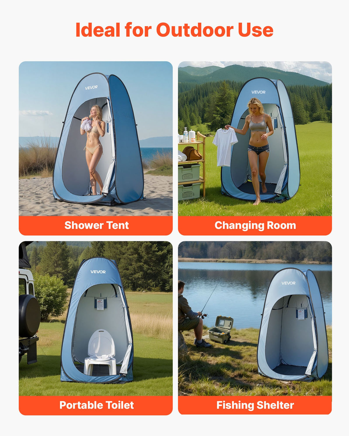 Pop up Shower Tent, Instant Portable Privacy Tent Changing Room with Hanging Bag, Ground Stakes, Ropes, Carry Bag, 190T Polyester with Silver Coating, Quick Setup, for Camping, Beach, Fishing